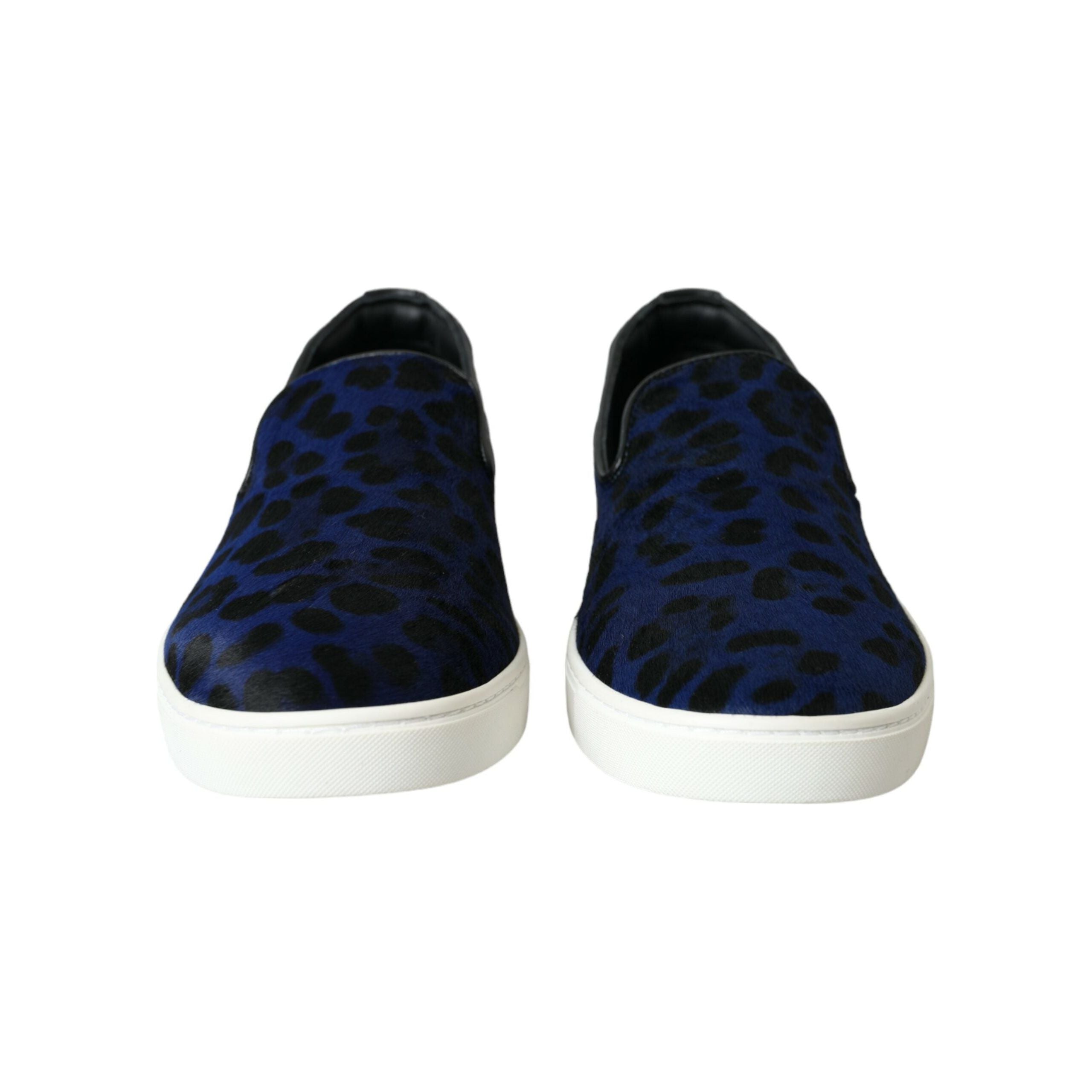 Dolce & Gabbana Blue Calfskin Hair Leopard Sneakers Shoes