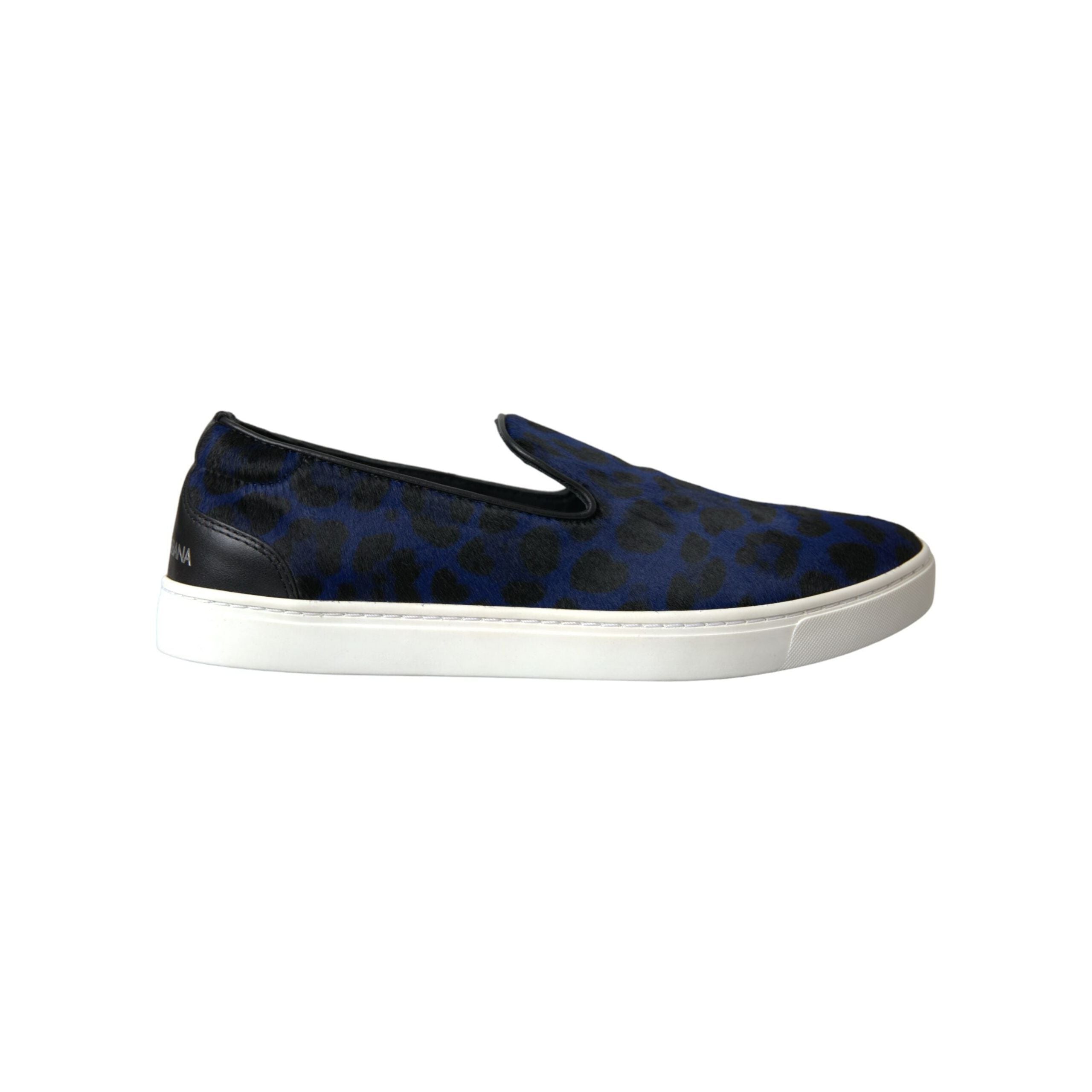Dolce & Gabbana Blue Calfskin Hair Leopard Sneakers Shoes
