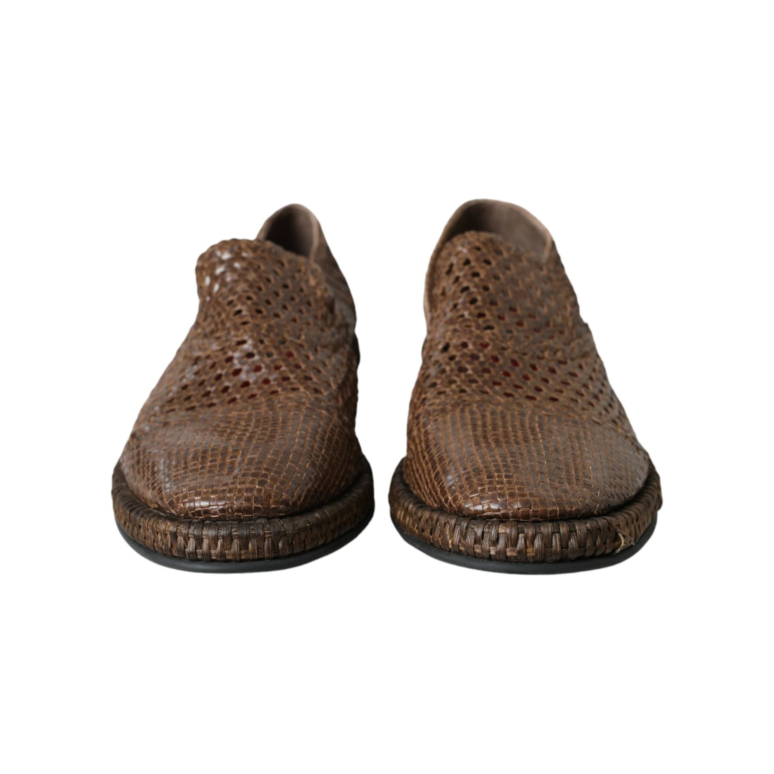 Dolce & Gabbana Brown Woven Leather Loafers Casual Shoes