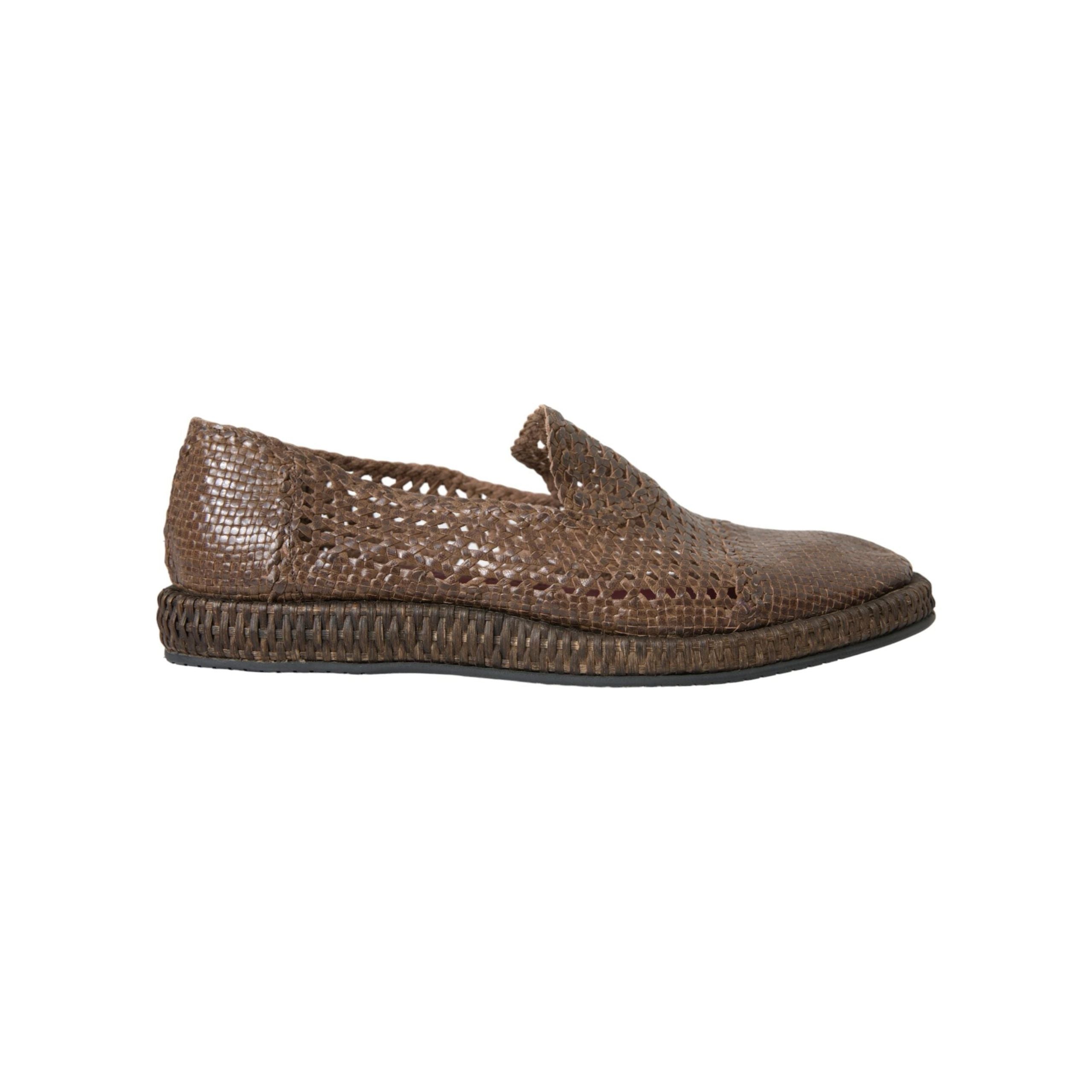 Dolce & Gabbana Brown Woven Leather Loafers Casual Shoes