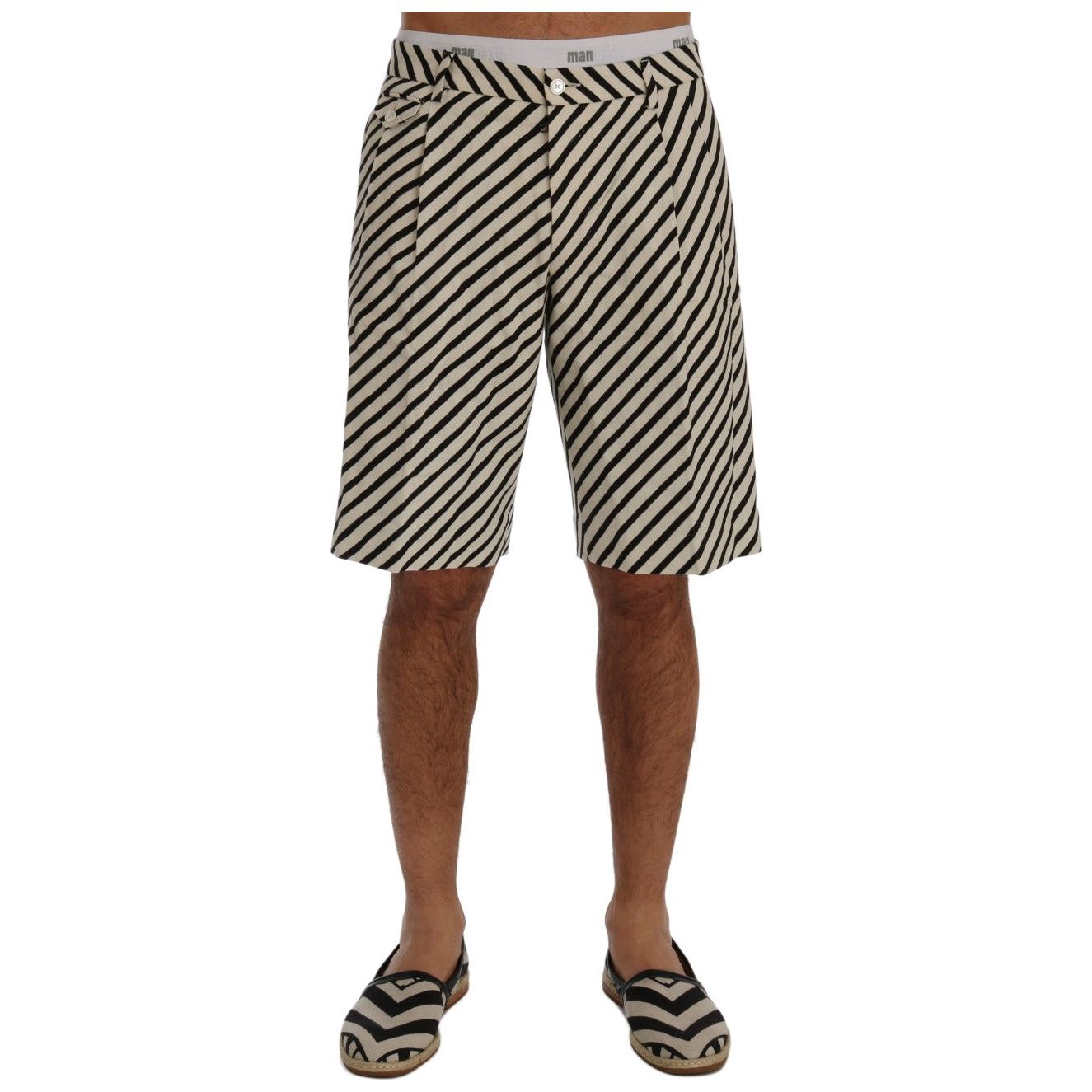 Dolce & Gabbana Black Striped Hemp Casual Shorts
