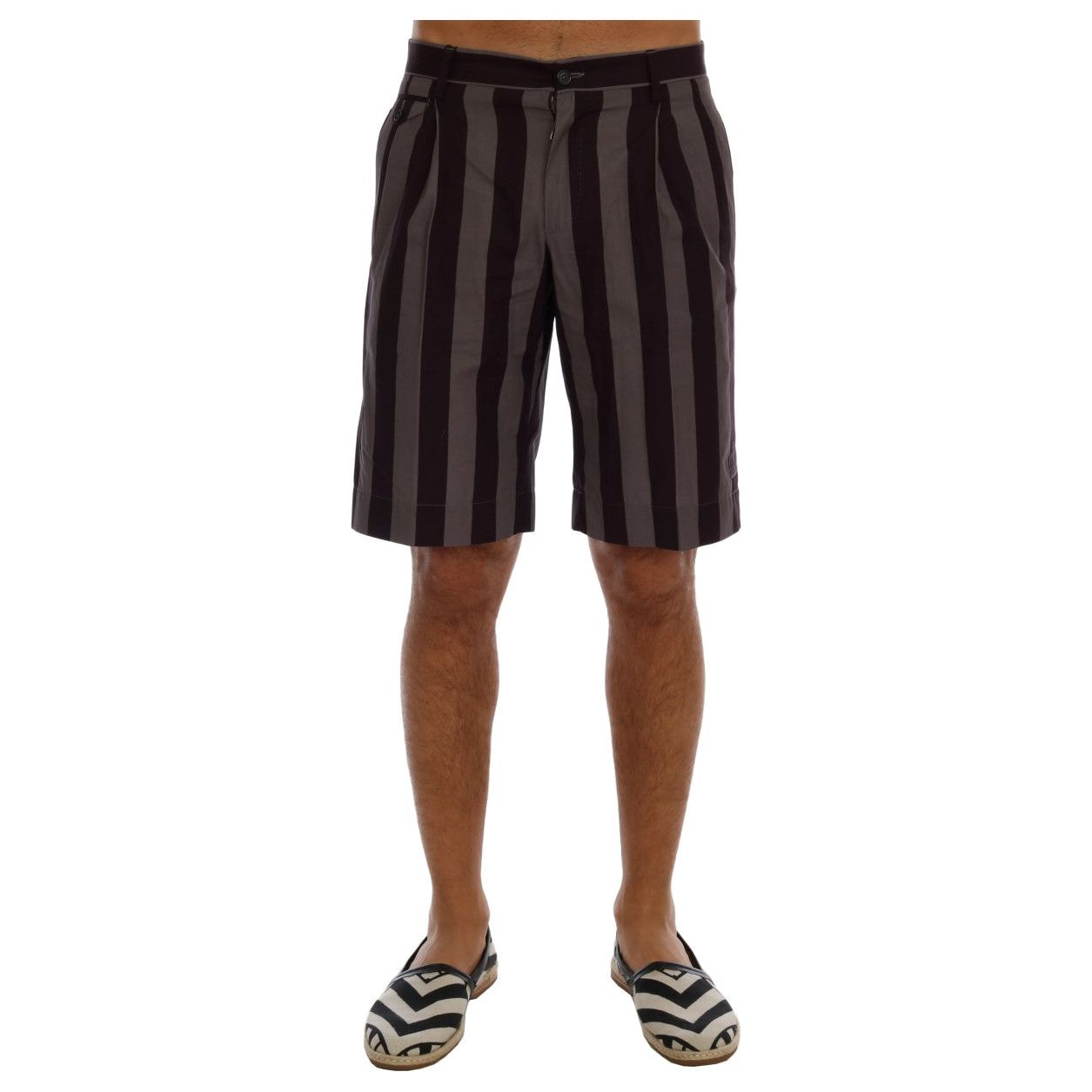 Dolce & Gabbana Grey Purple Striped Cotton Shorts