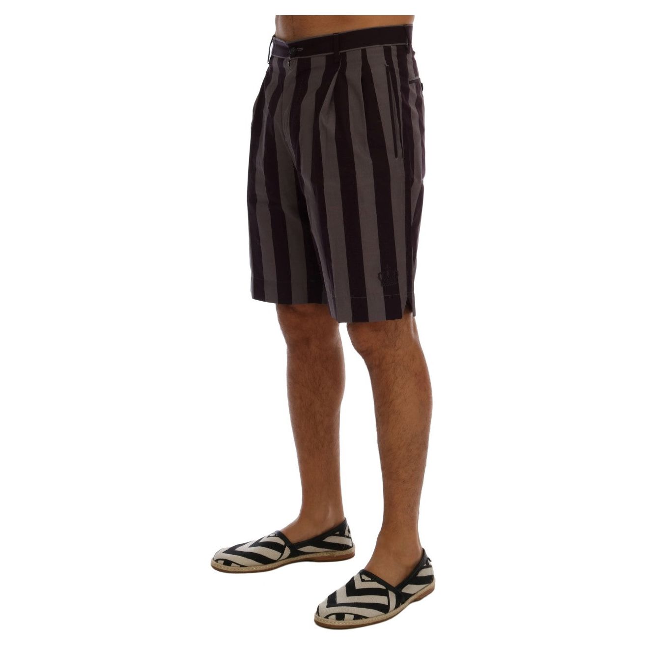 Dolce & Gabbana Grey Purple Striped Cotton Shorts