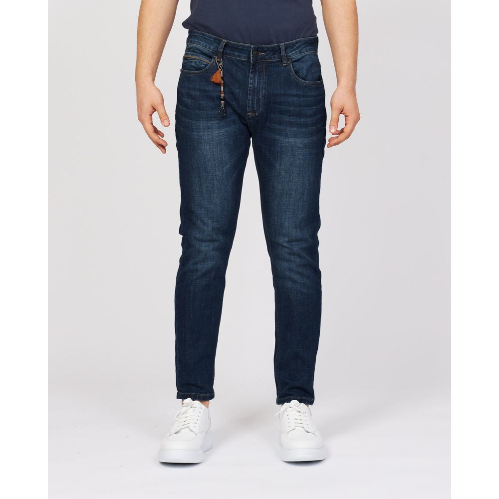 Yes Zee Blue Cotton Stretch Jeans for Modern Elegance