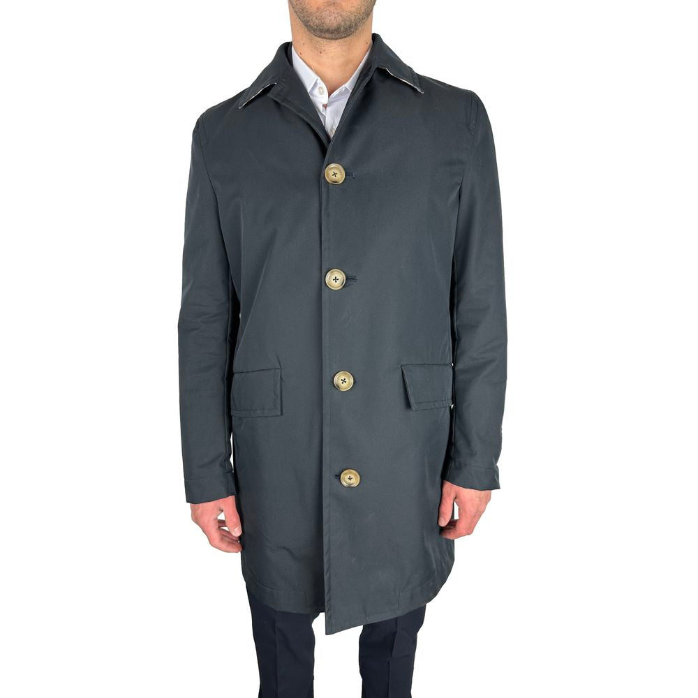 Aquascutum Blue Cotton Trench Coat for Timeless Elegance