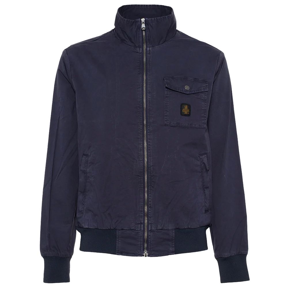 Refrigiwear Blue Cotton Bomber Jacket Elegance Defined