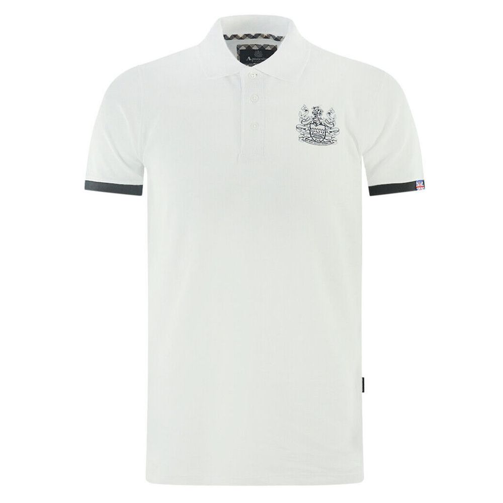 Aquascutum Navy Cotton Polo with Signature Details Luxe