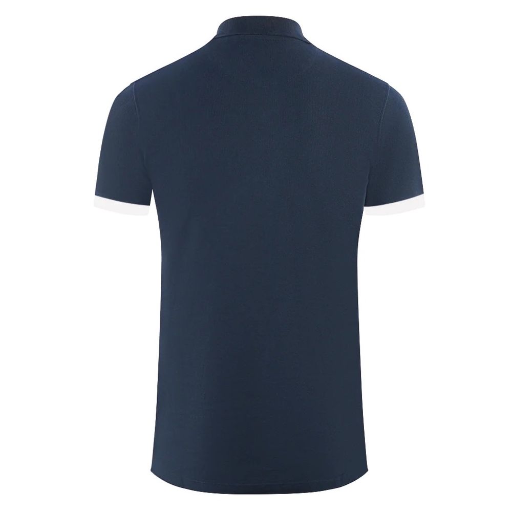 Aquascutum Navy Cotton Polo with Contrast Logo Emblem