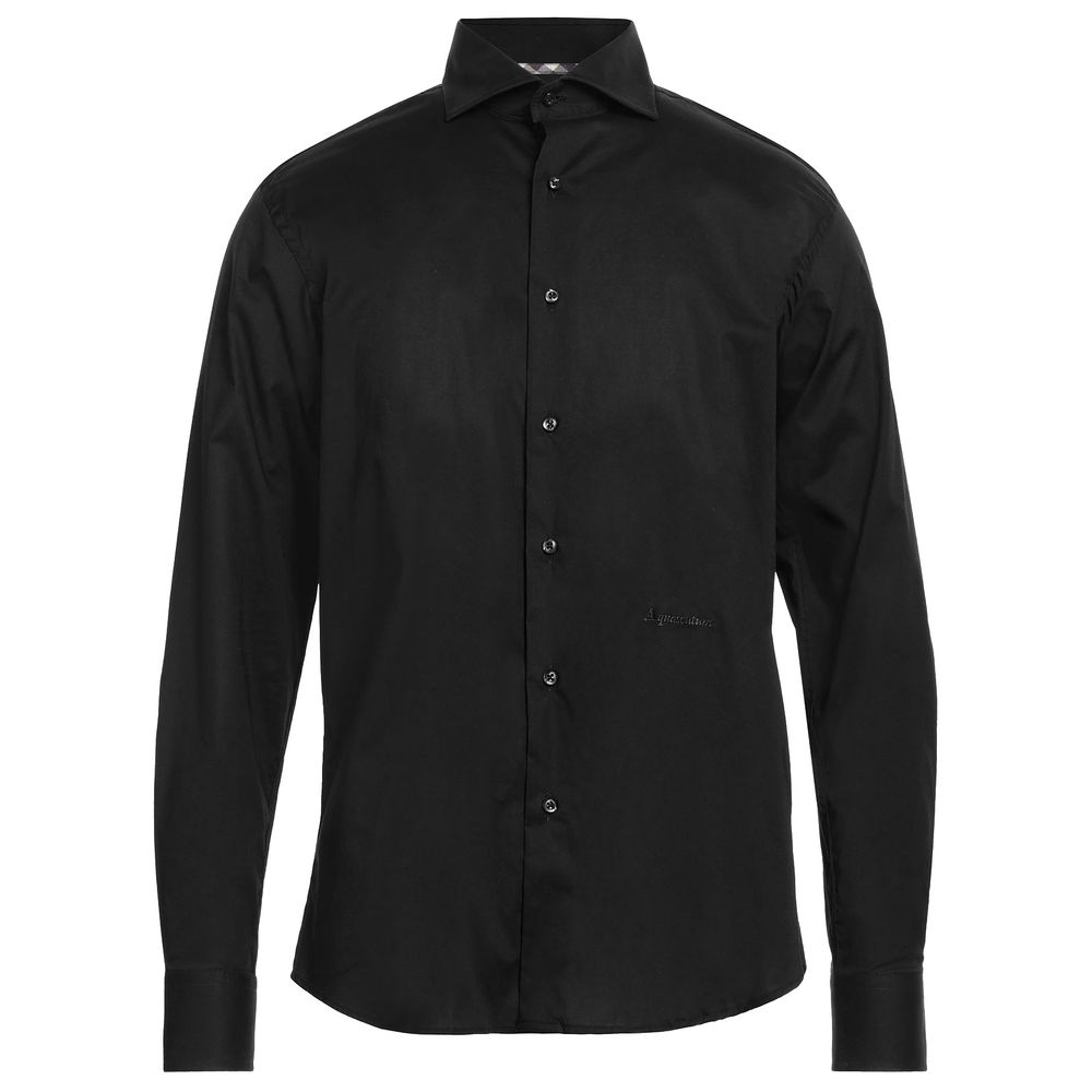 Aquascutum Black Cotton Shirt with Logo Embroidery
