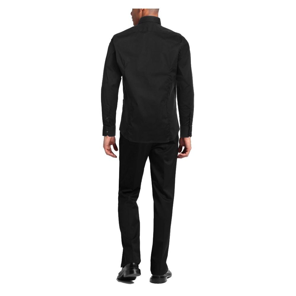 Aquascutum Black Cotton Shirt with Logo Embroidery