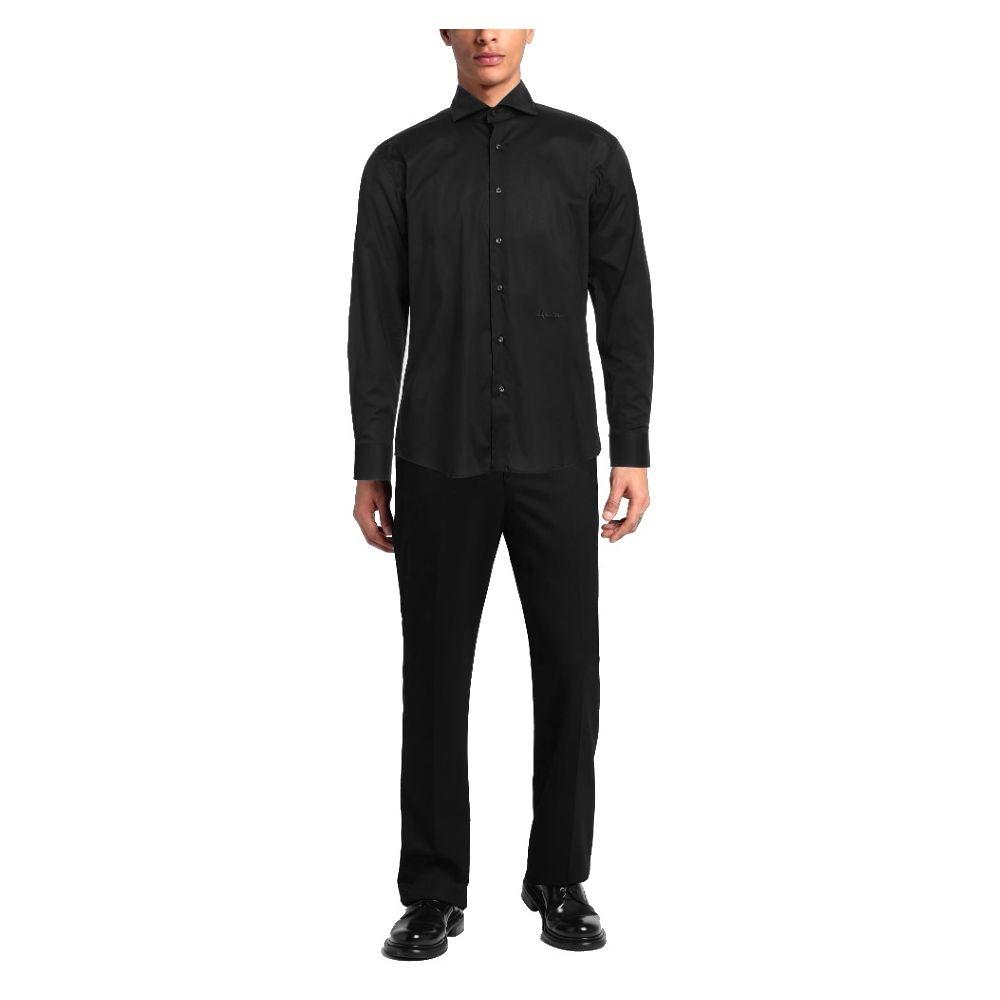 Aquascutum Black Cotton Shirt with Logo Embroidery