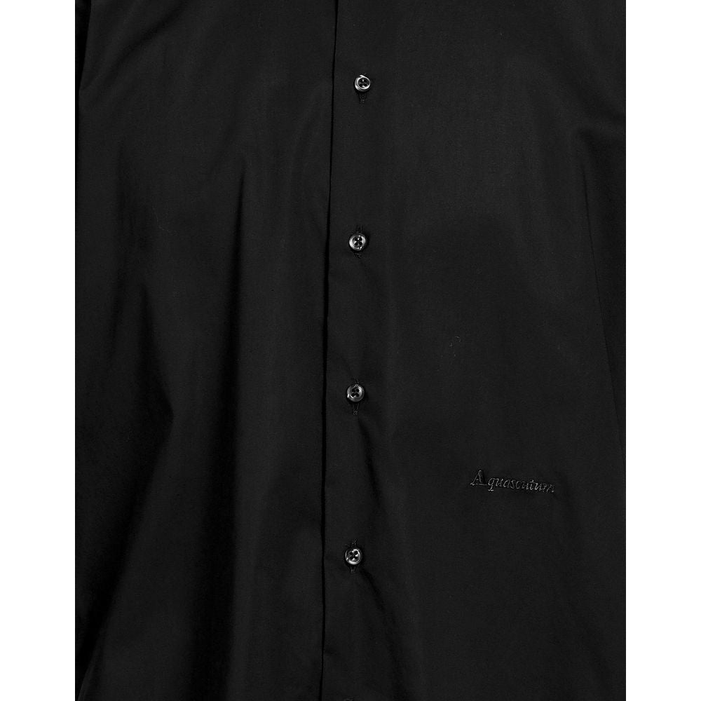 Aquascutum Black Cotton Shirt with Logo Embroidery