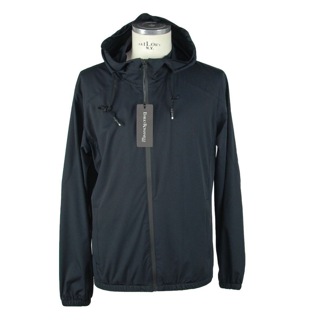 Emilio Romanelli Black Cotton Hooded Full Zip Jacket