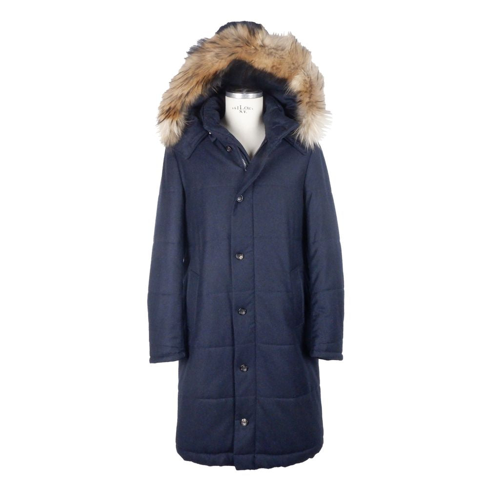 Made in Italy Blue Wool Raincoat for Sophisticated Style