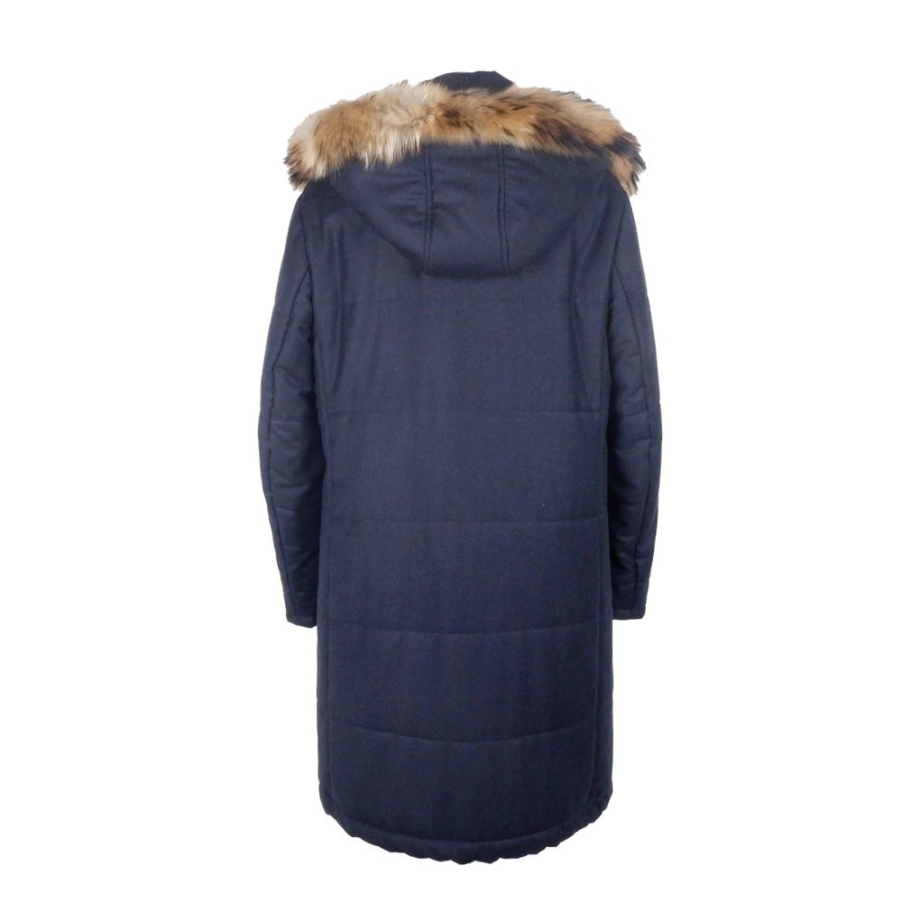Made in Italy Blue Wool Raincoat for Sophisticated Style