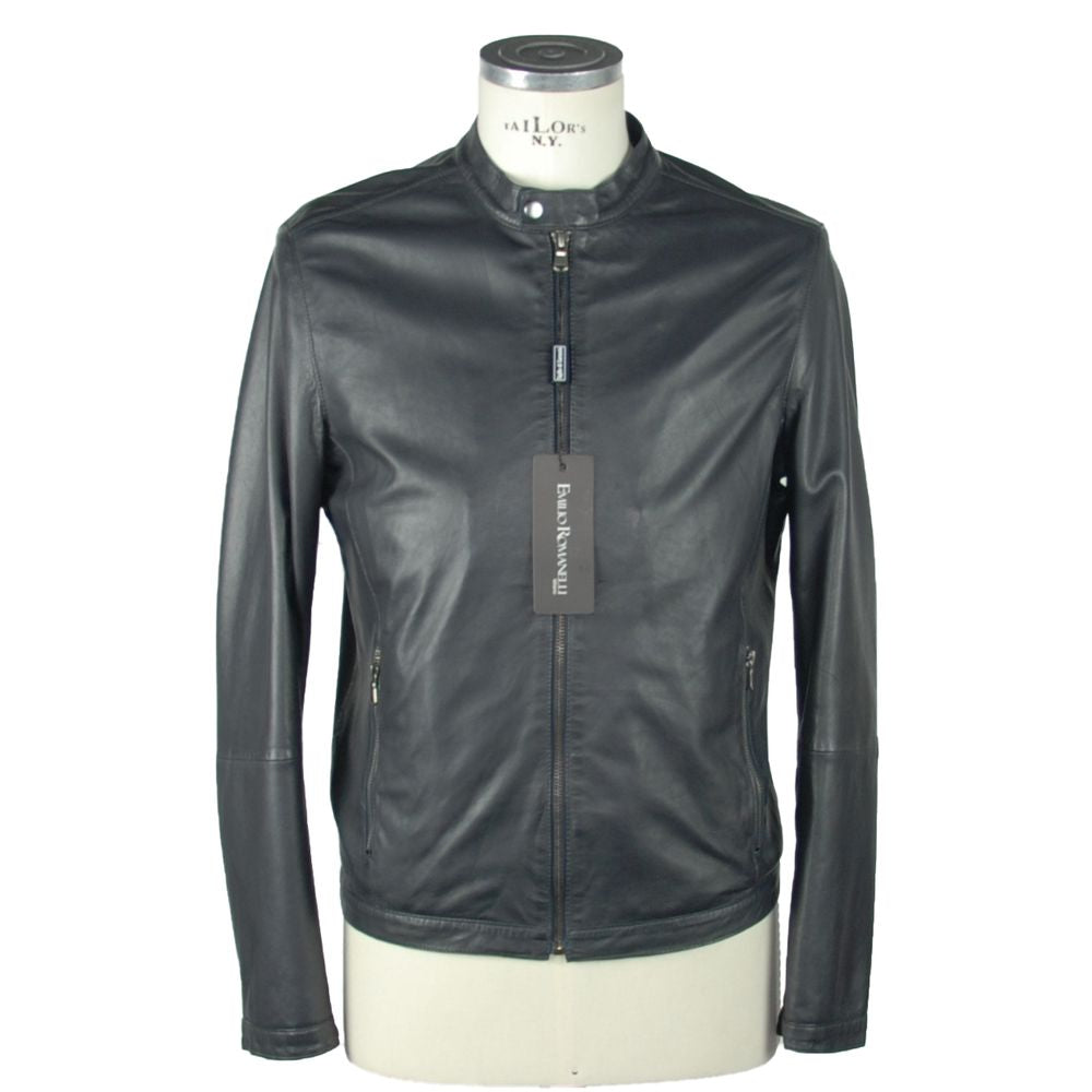 Emilio Romanelli Black Leather Jacket for Distinction