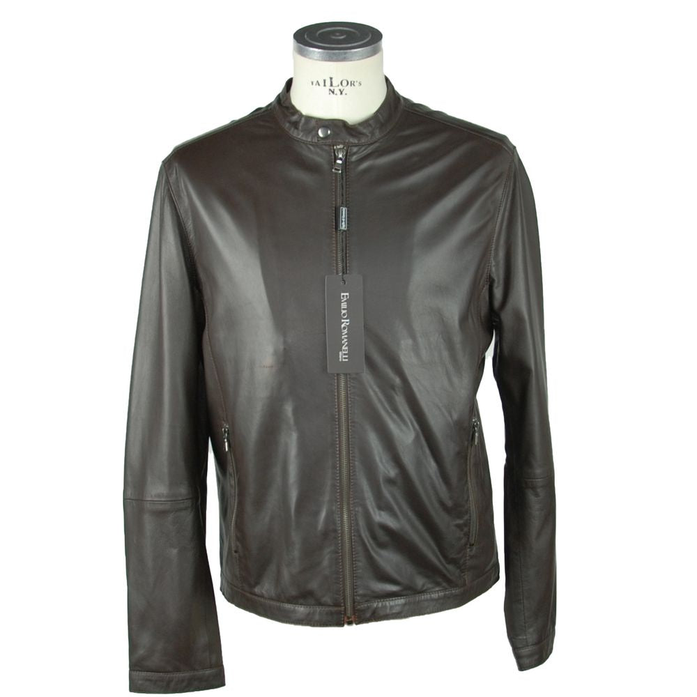 Emilio Romanelli Black Leather Jacket - Timeless Sophistication