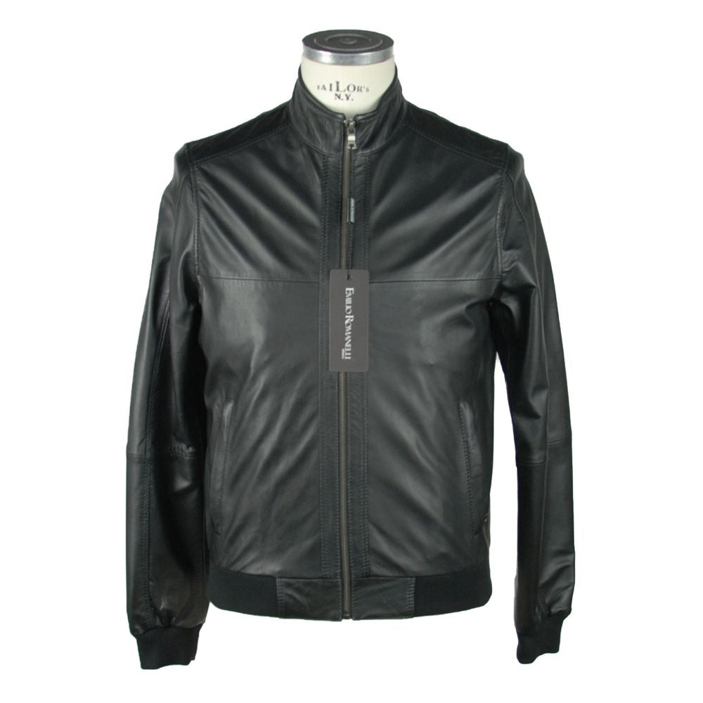 Emilio Romanelli Black Leather Jacket Elegance