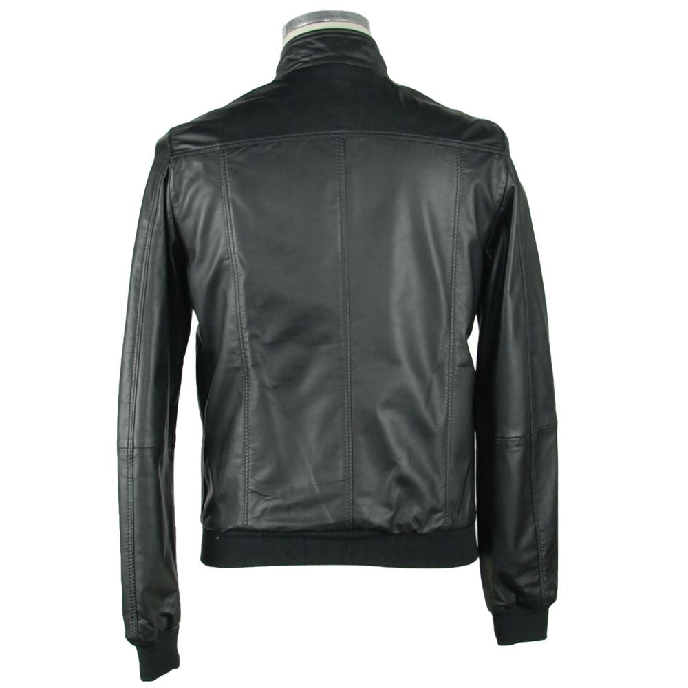 Emilio Romanelli Black Leather Jacket Elegance