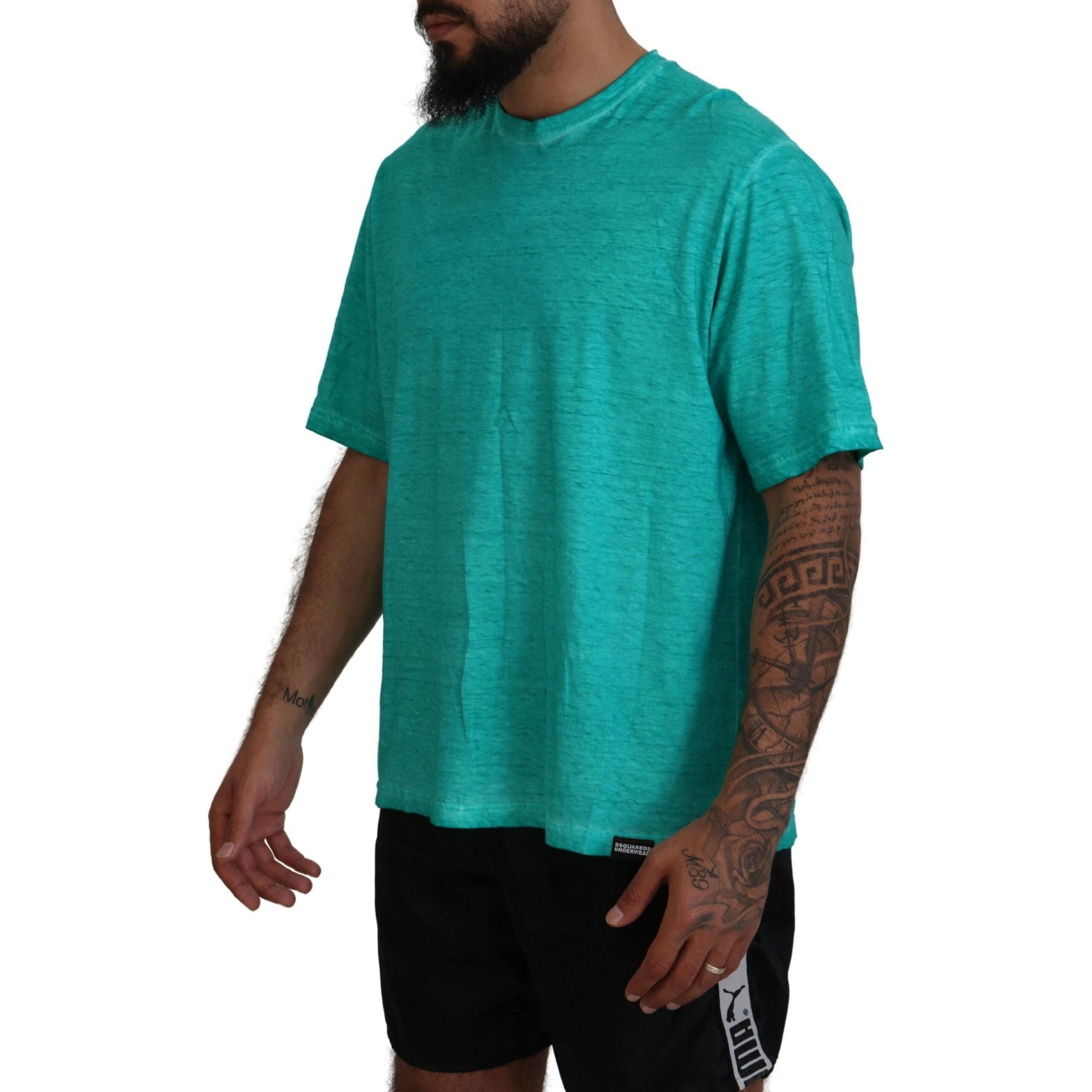 Dsquared² Light Green Cotton Linen Short Sleeve T-shirt