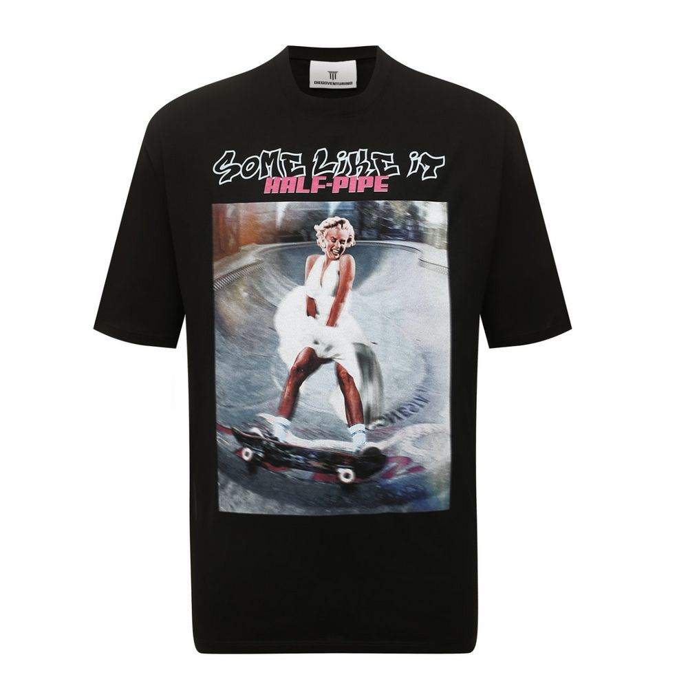 Diego Venturino Black Cotton T-Shirt with Signature Design