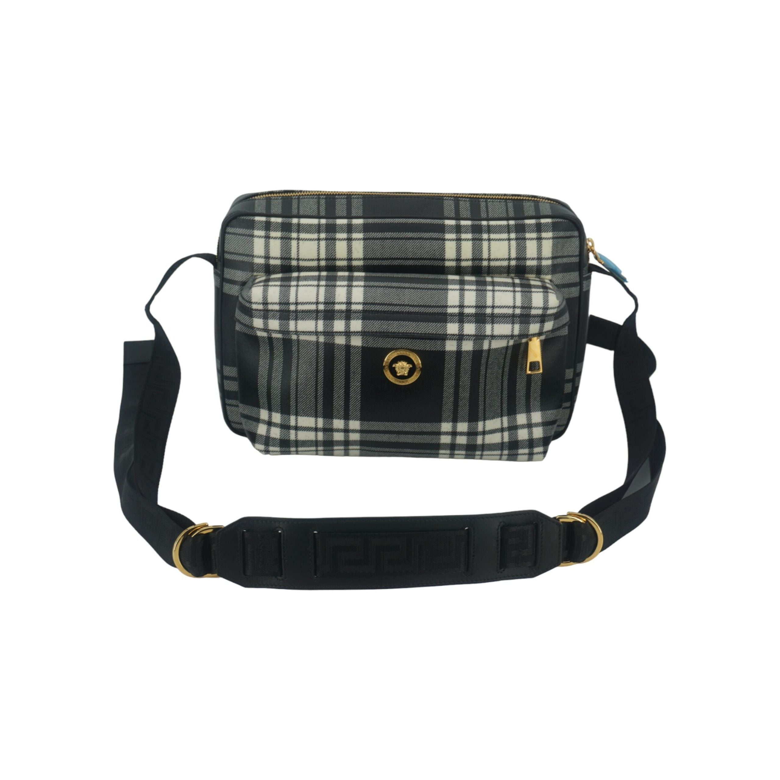 Versace Grey Calf Leather Crossbody Bag for Refined Style