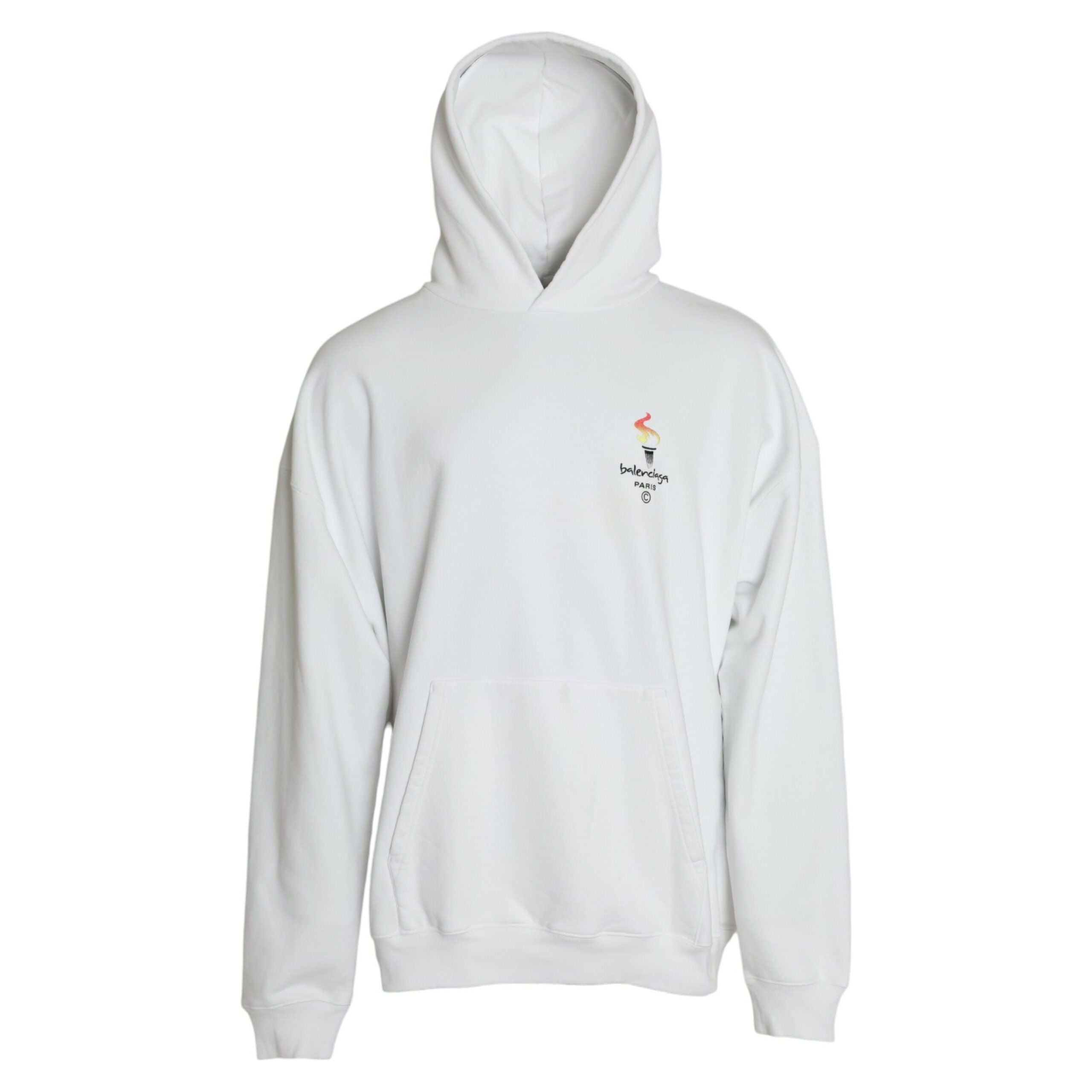 Balenciaga White Cotton Logo Hooded Pullover Sweatshirt