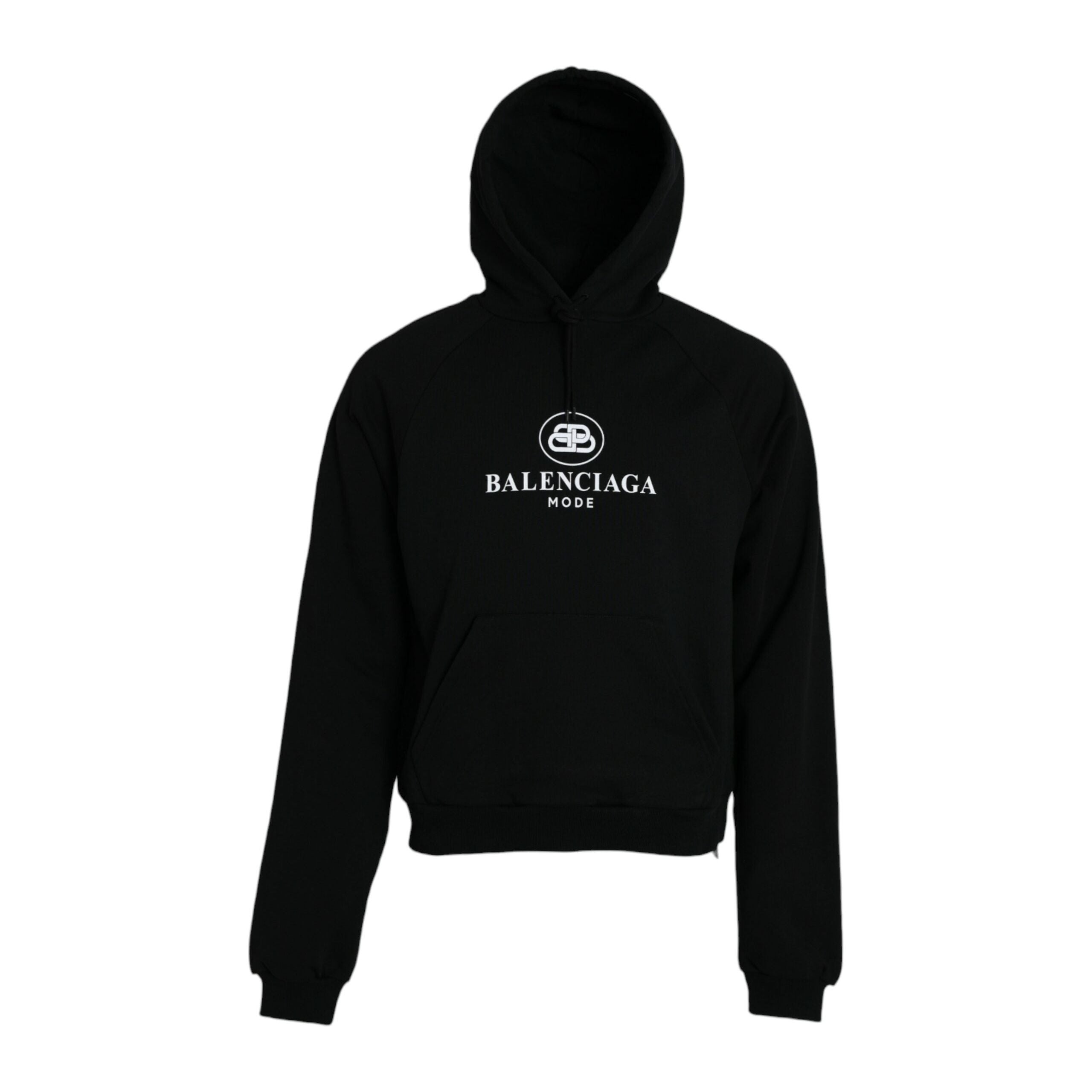 Balenciaga Black Cotton Logo Hooded Pullover Sweatshirt