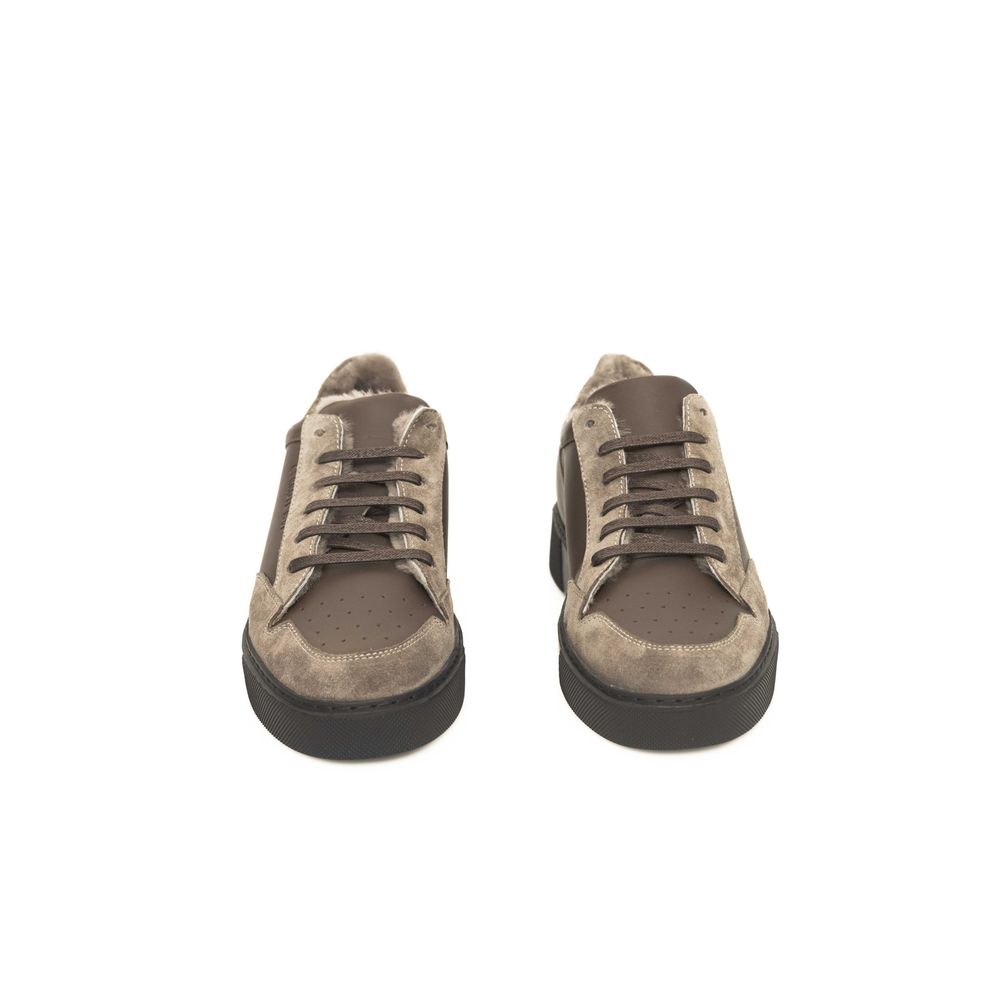 Cerruti 1881 Beige Leather Sneaker for Elevated Style