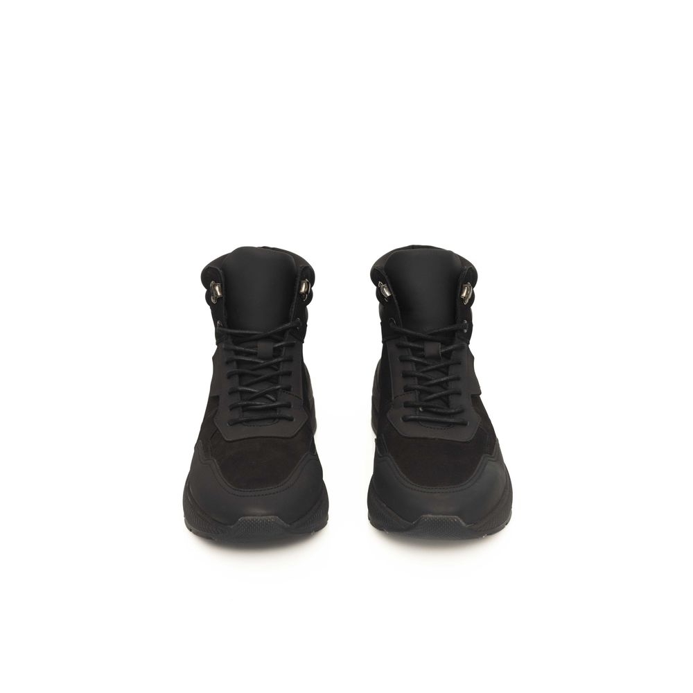 Cerruti 1881 Black Leather Sneaker for Elevated Style