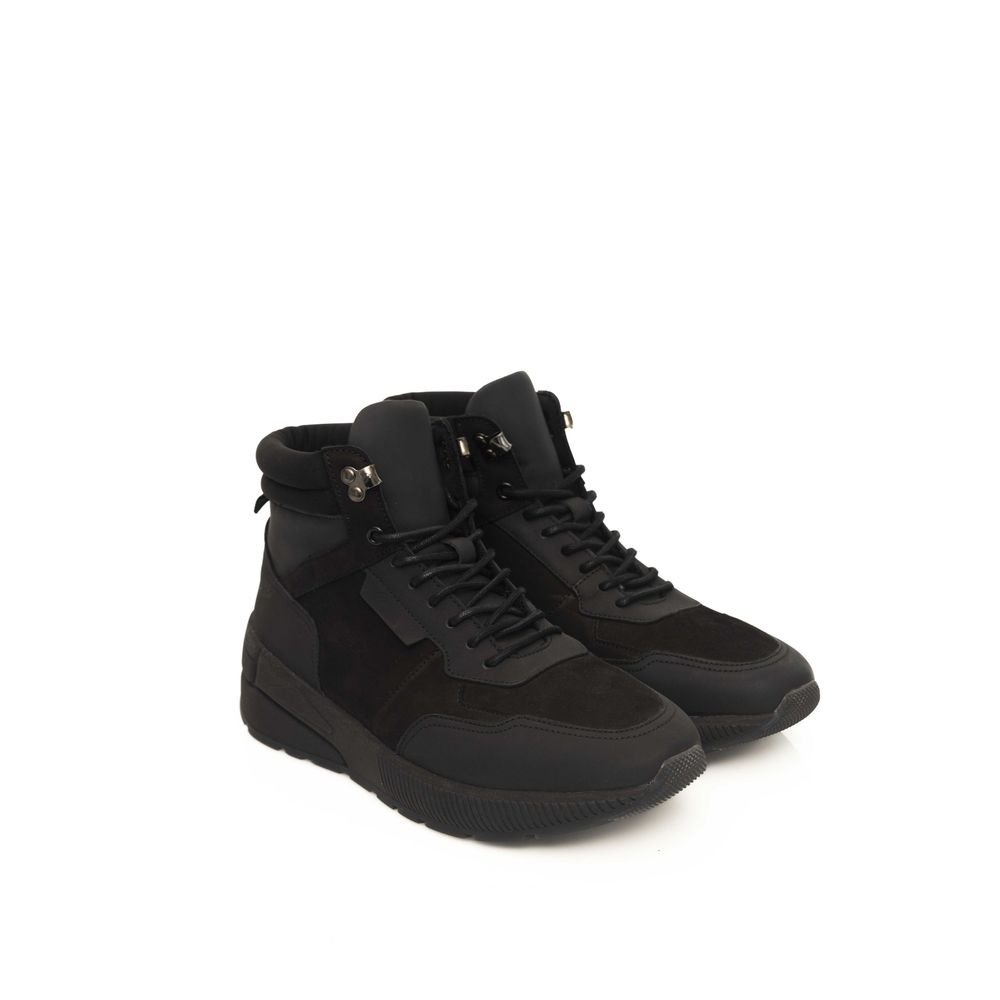 Cerruti 1881 Black Leather Sneaker for Elevated Style