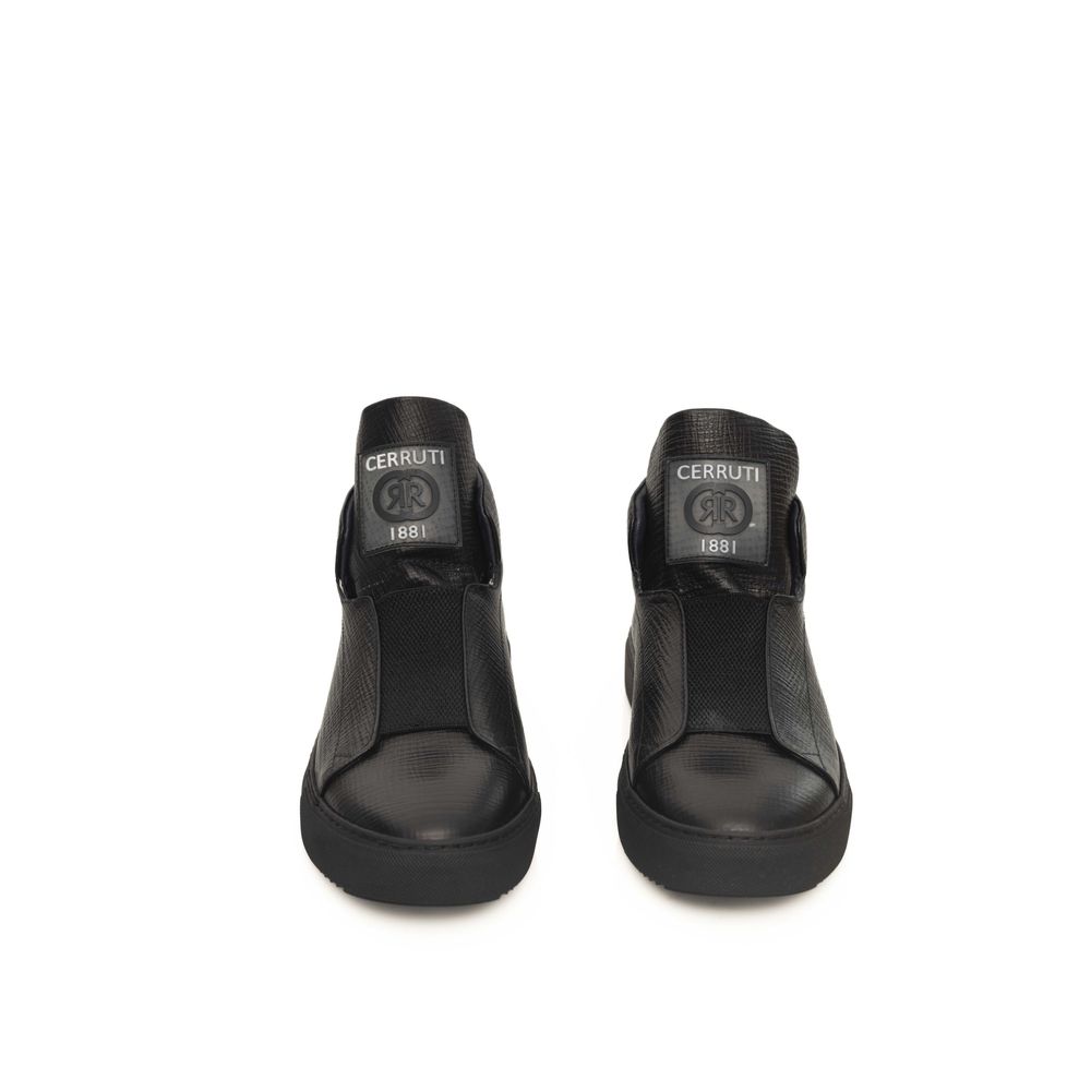 Cerruti 1881 Black Leather Sneaker for Elevated Style