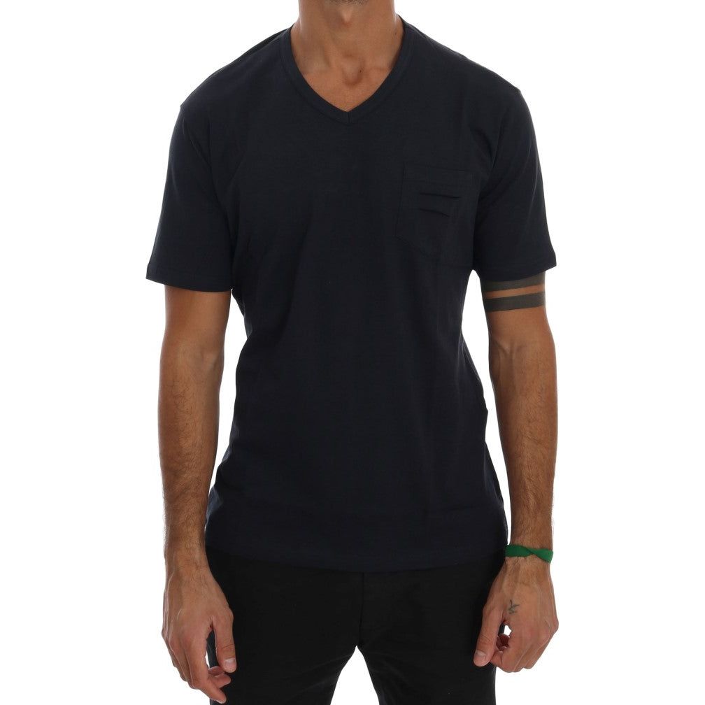 Daniele Alessandrini Chic Blue V-Neck Cotton Tee Elegance