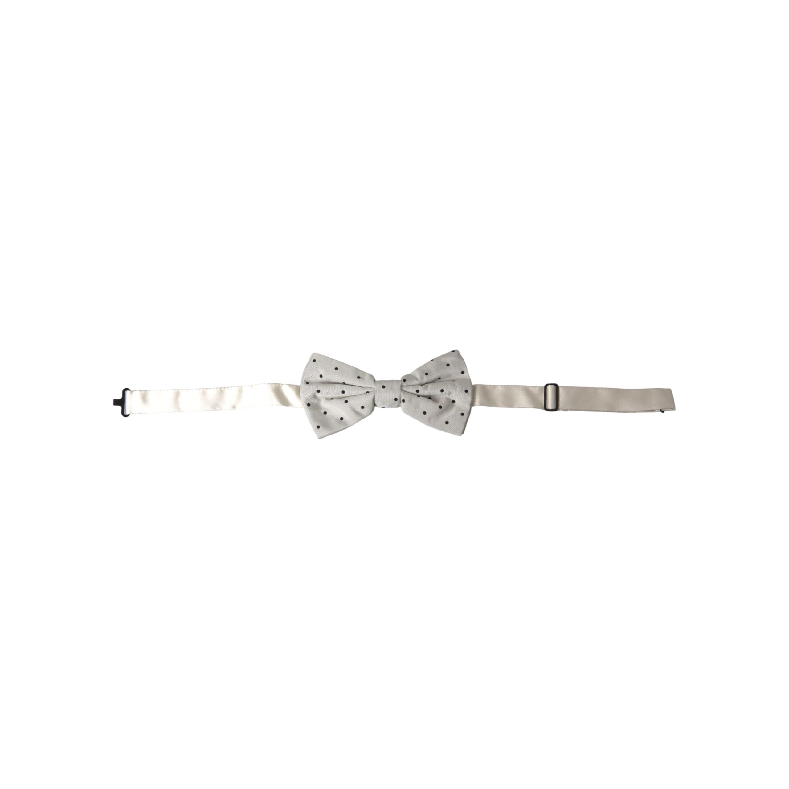 Dolce & Gabbana White Black Polka Dot Silk Bow Tie