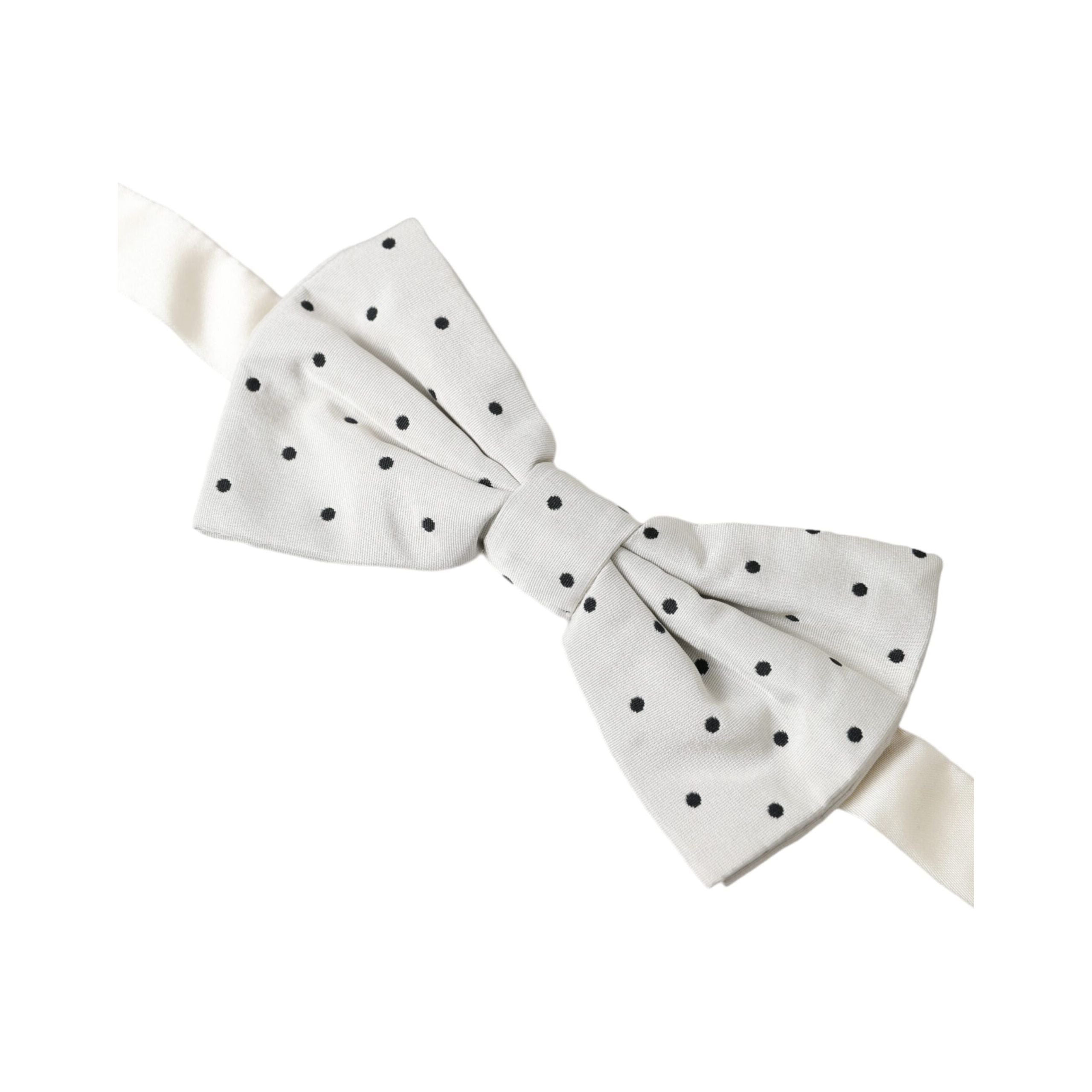 Dolce & Gabbana White Black Polka Dot Silk Bow Tie