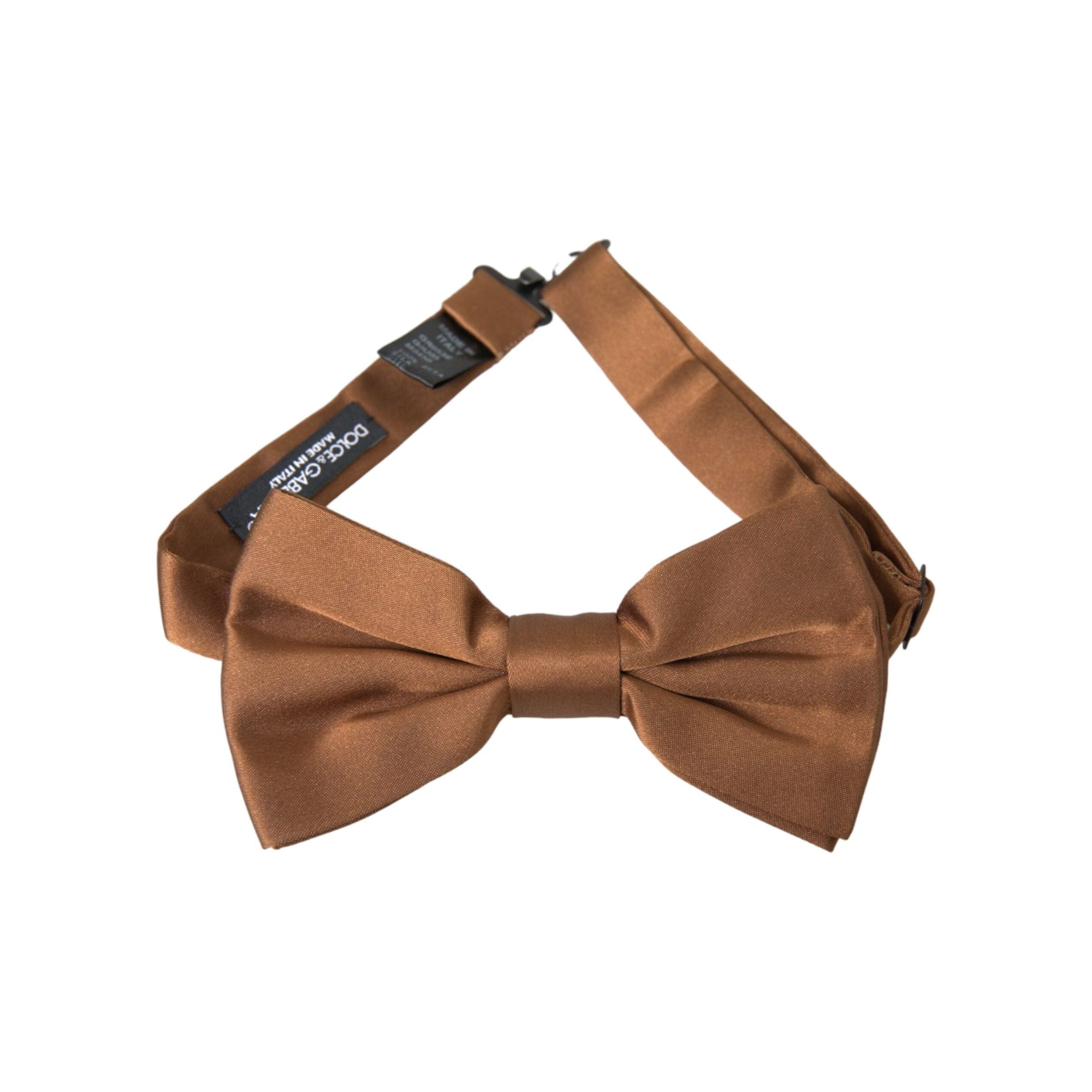 Dolce & Gabbana Brown Silk Adjustable Neck Bow Tie