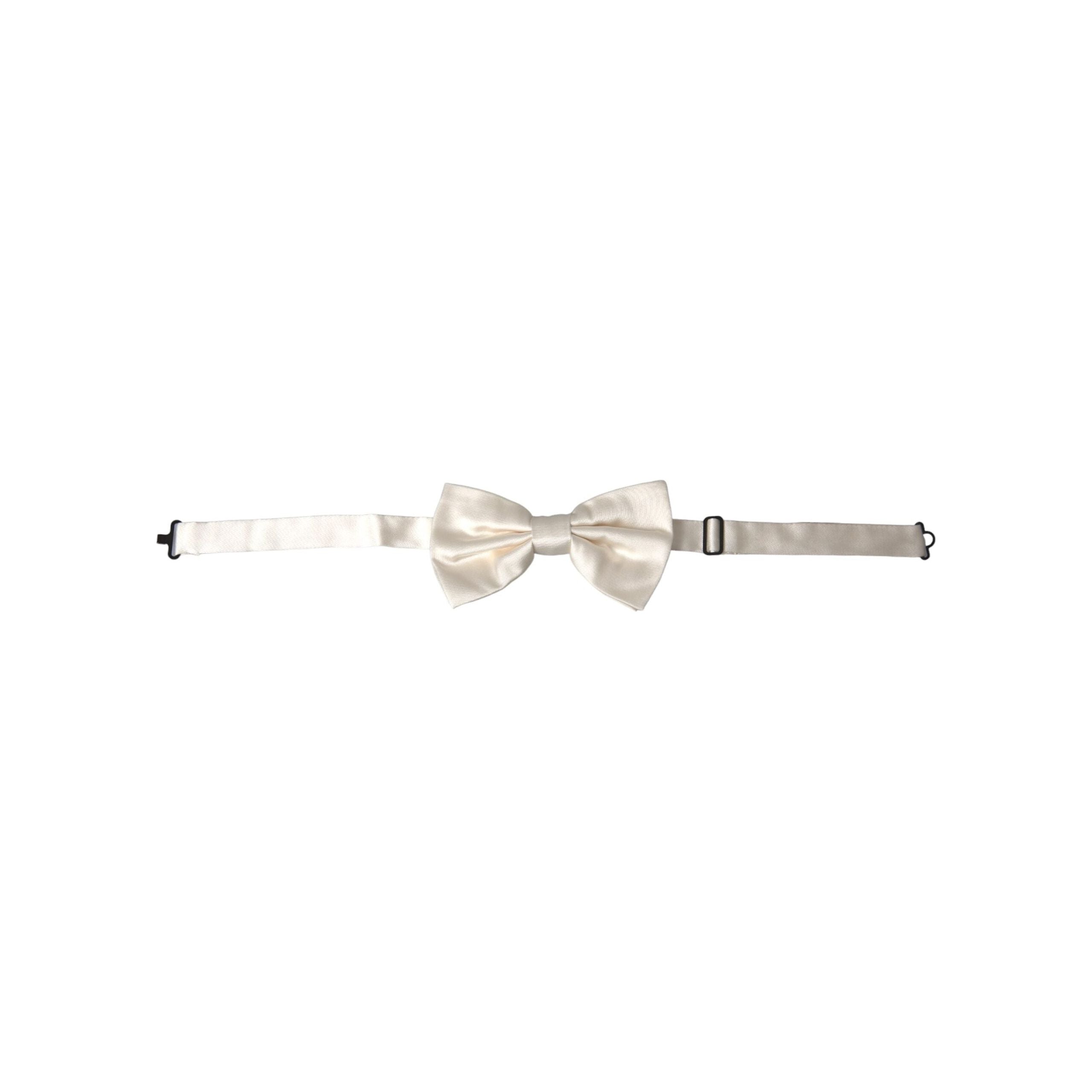 Dolce & Gabbana Off White Silk Adjustable Neck Bow Tie