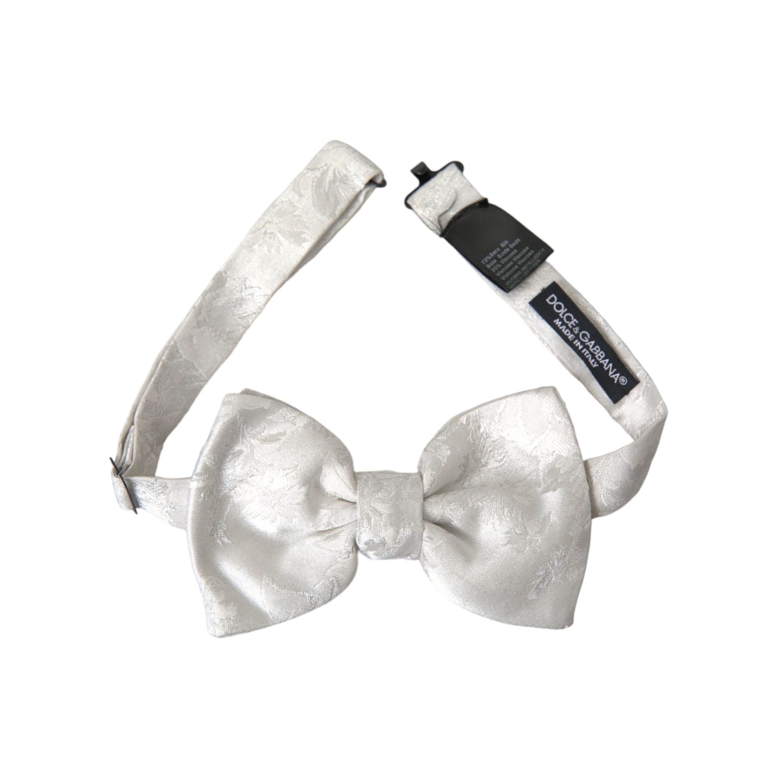 Dolce & Gabbana White Floral Silk Adjustable Neck Bow Tie