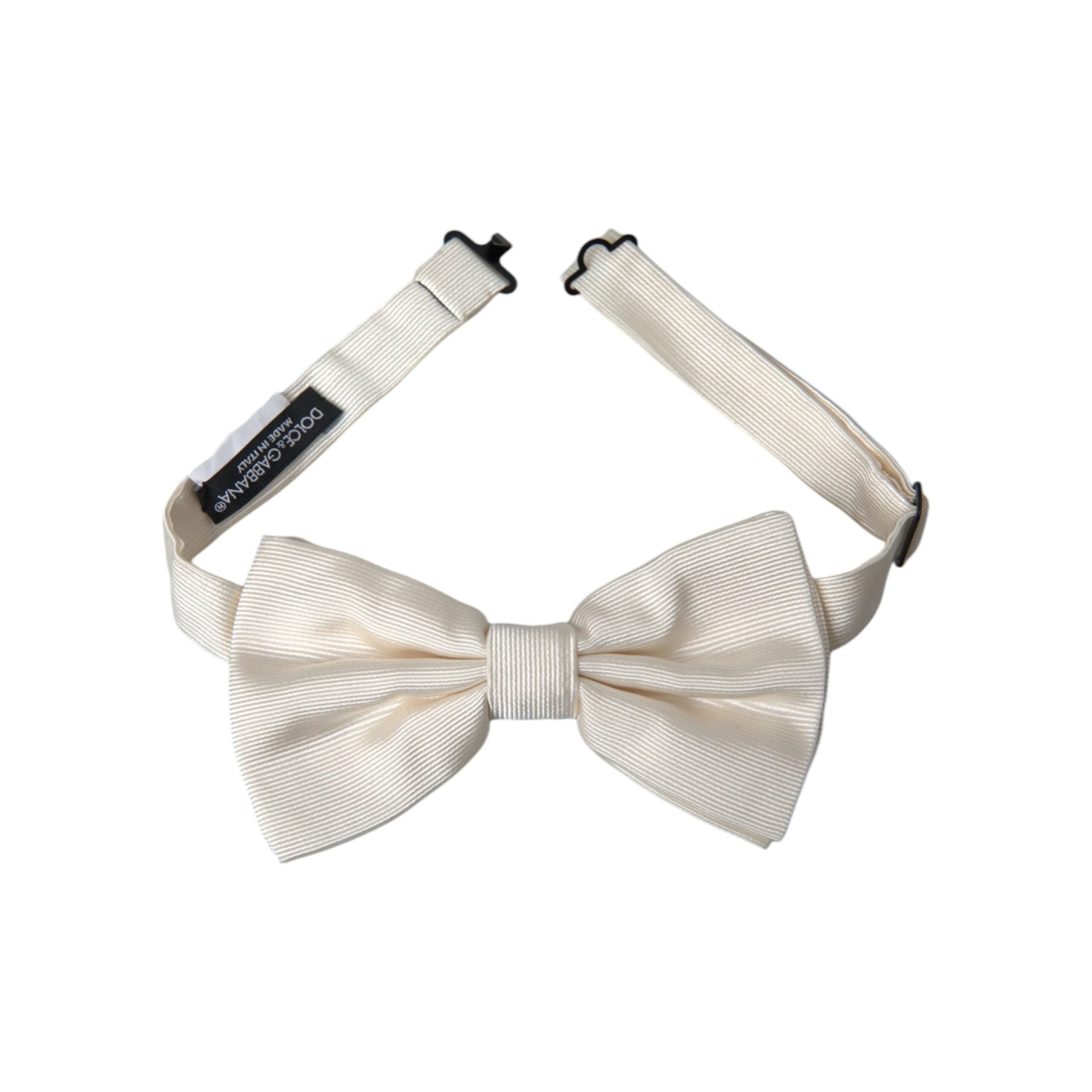 Dolce & Gabbana Off White Silk Adjustable Neck Bow Tie