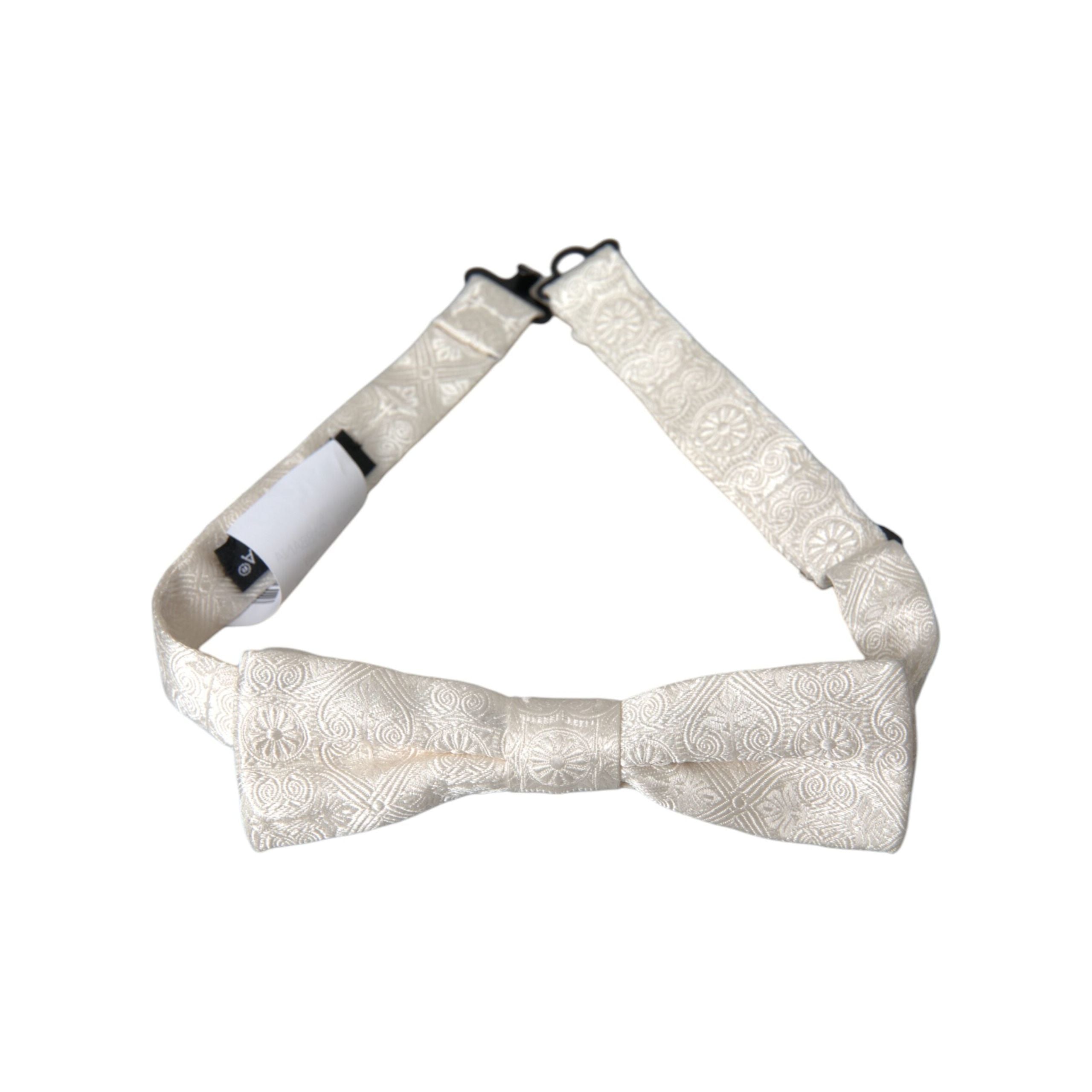 Dolce & Gabbana White Floral Brocade Bow Tie