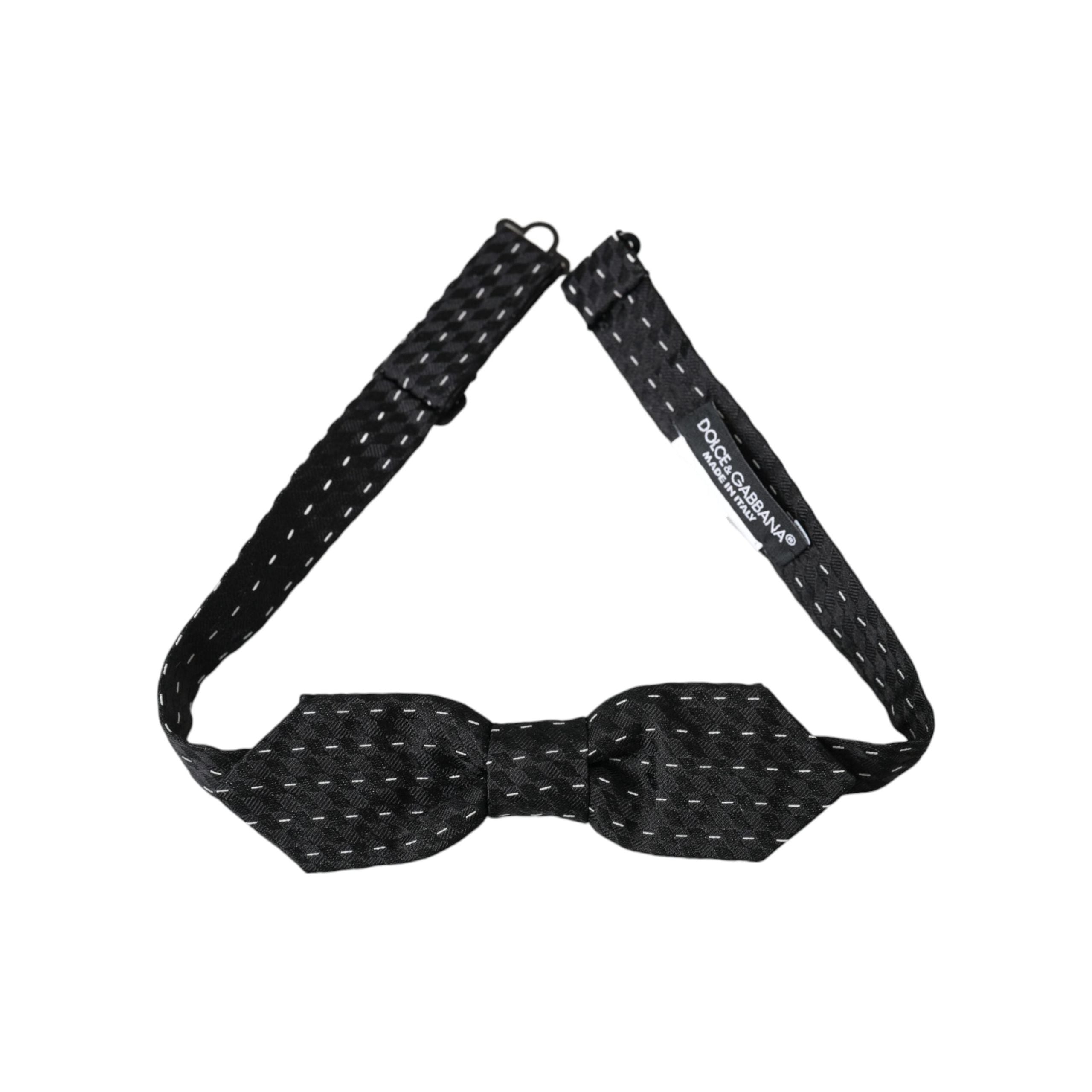 Dolce & Gabbana Black White Stitched Silk Neck Bow Tie