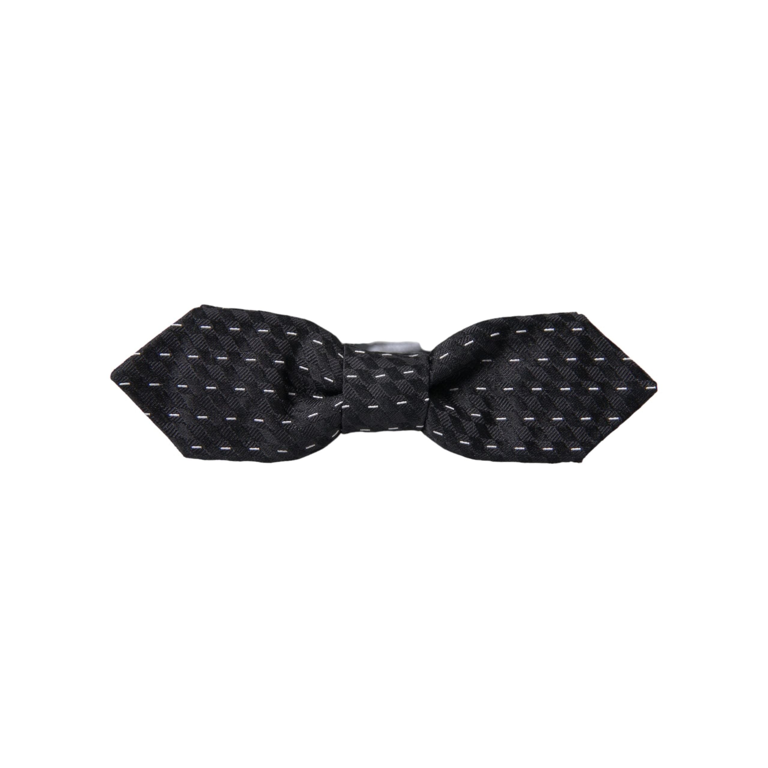 Dolce & Gabbana Black White Stitched Silk Neck Bow Tie