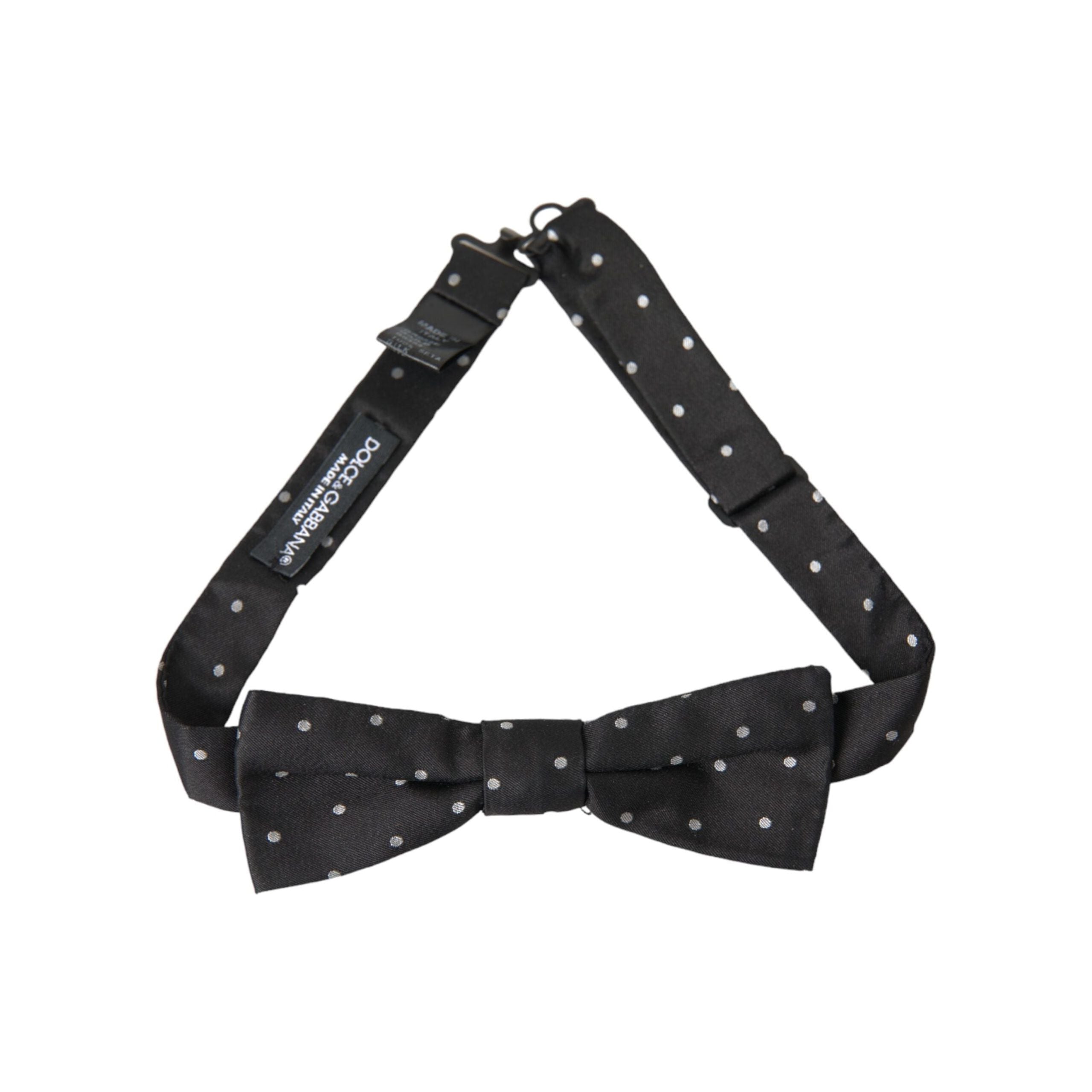 Dolce & Gabbana Black White Polka Dot Silk Bow Tie