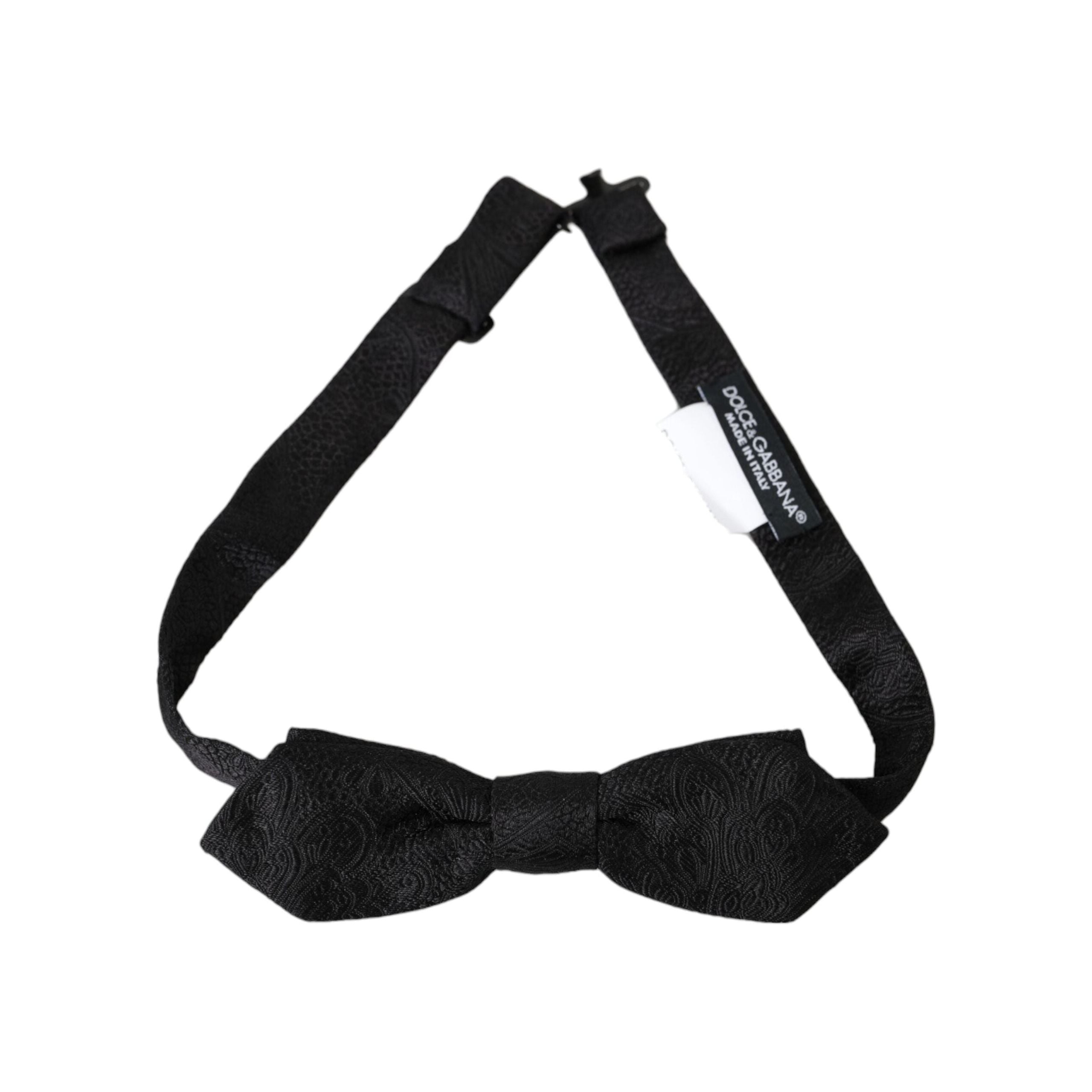 Dolce & Gabbana Black Brocade Silk Adjustable Neck Bow Tie