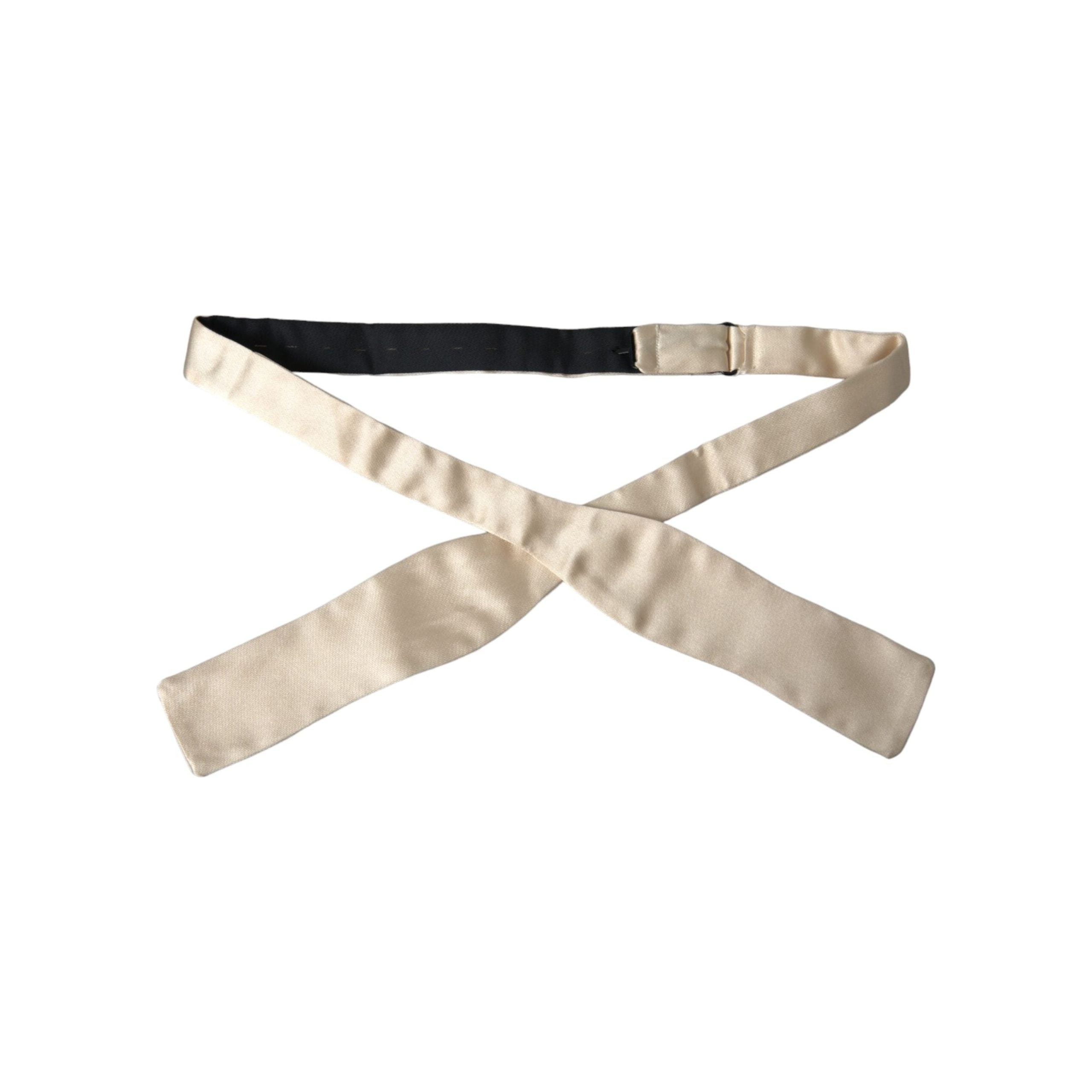 Dolce & Gabbana Beige Silk Slim Skinny Necktie Bow Tie