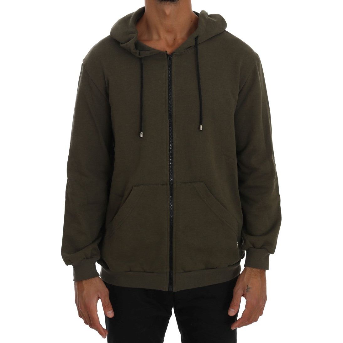 Daniele Alessandrini Green Cotton Full Zip Hooded Sweater