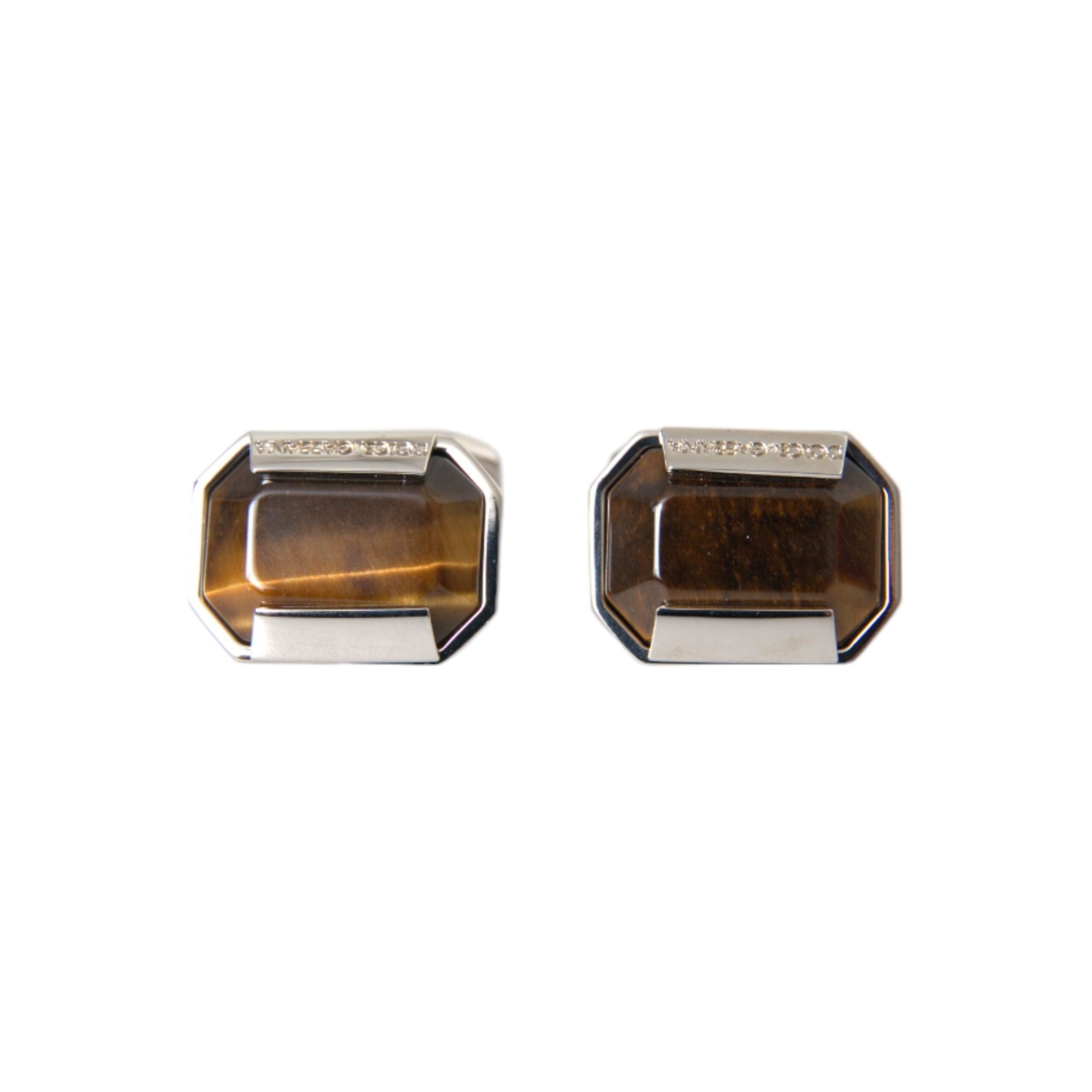Dolce & Gabbana Silver Plated Brass Pin Crystal Cufflinks