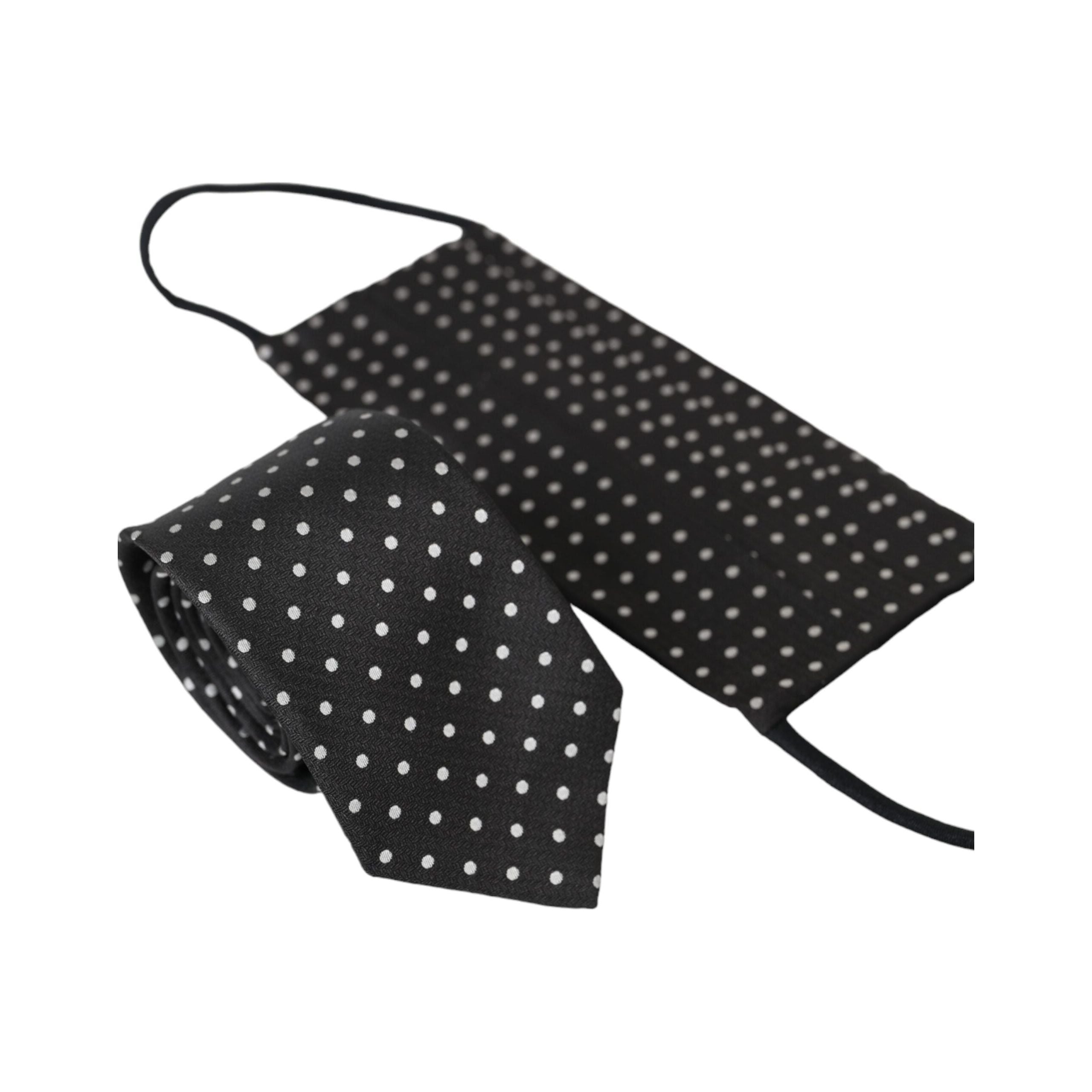 Dolce & Gabbana Black White Polka Dots Silk Necktie Mask