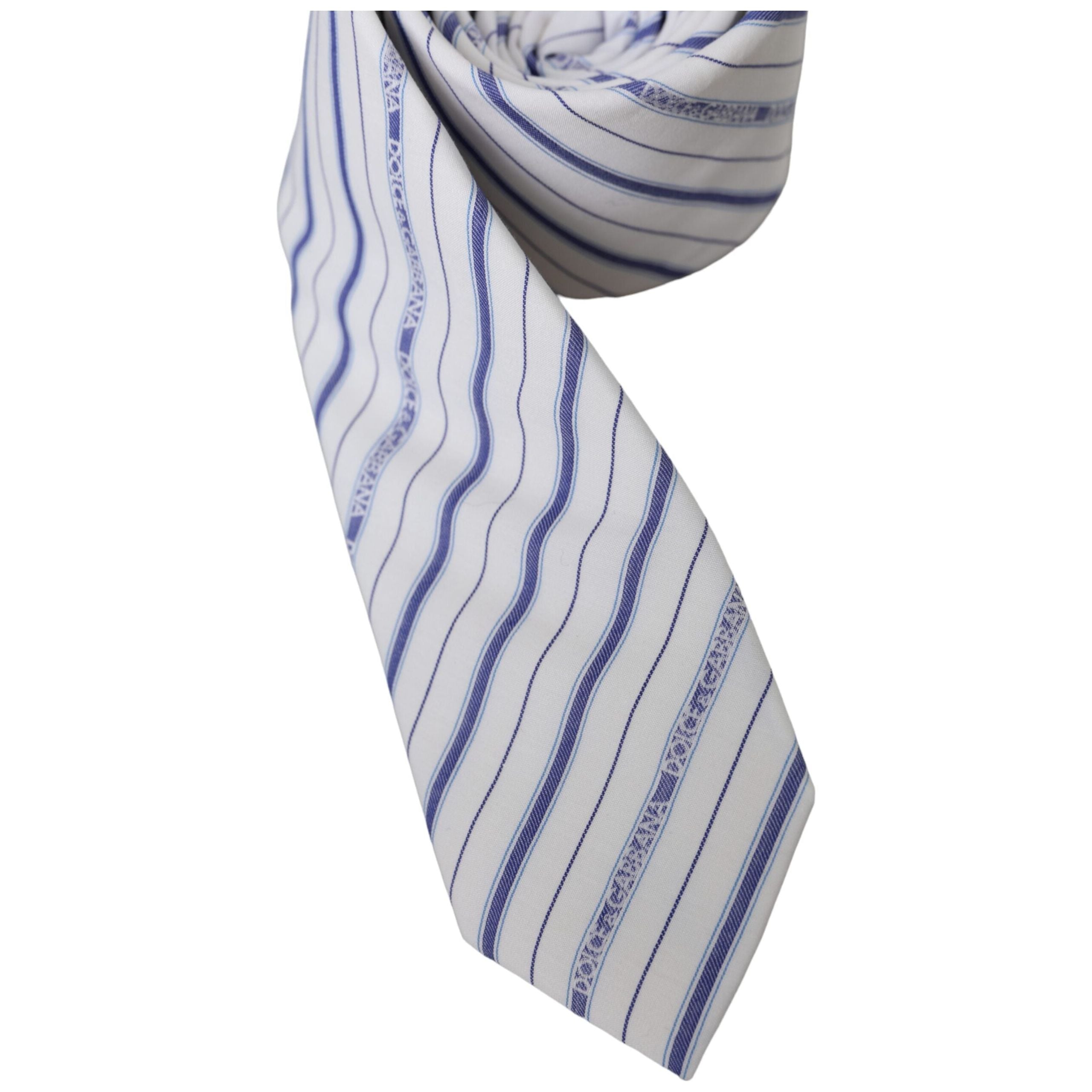 Dolce & Gabbana White Blue Stripes Silk Adjustable Tie