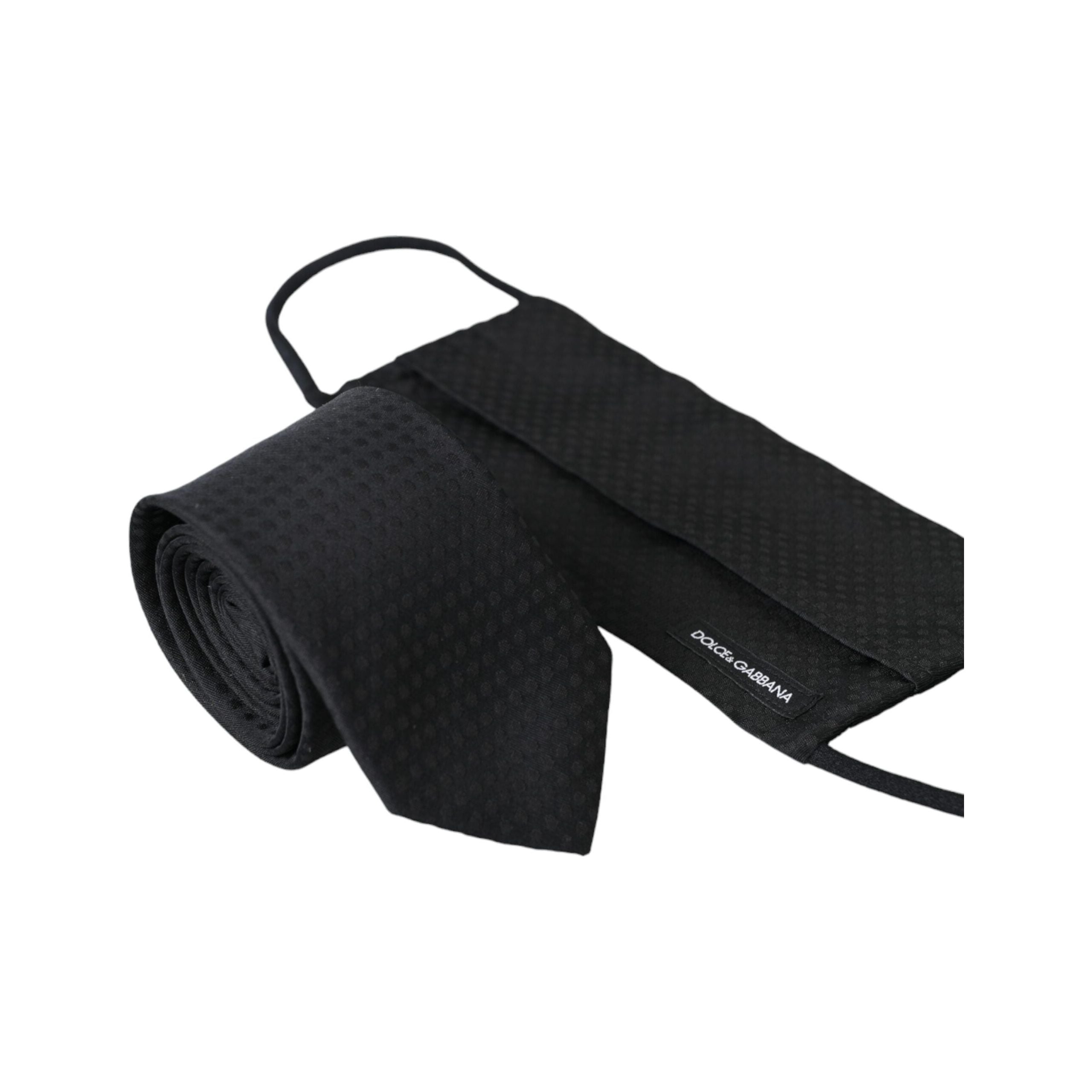 Dolce & Gabbana Black 100% Silk Adjustable Necktie Face Mask